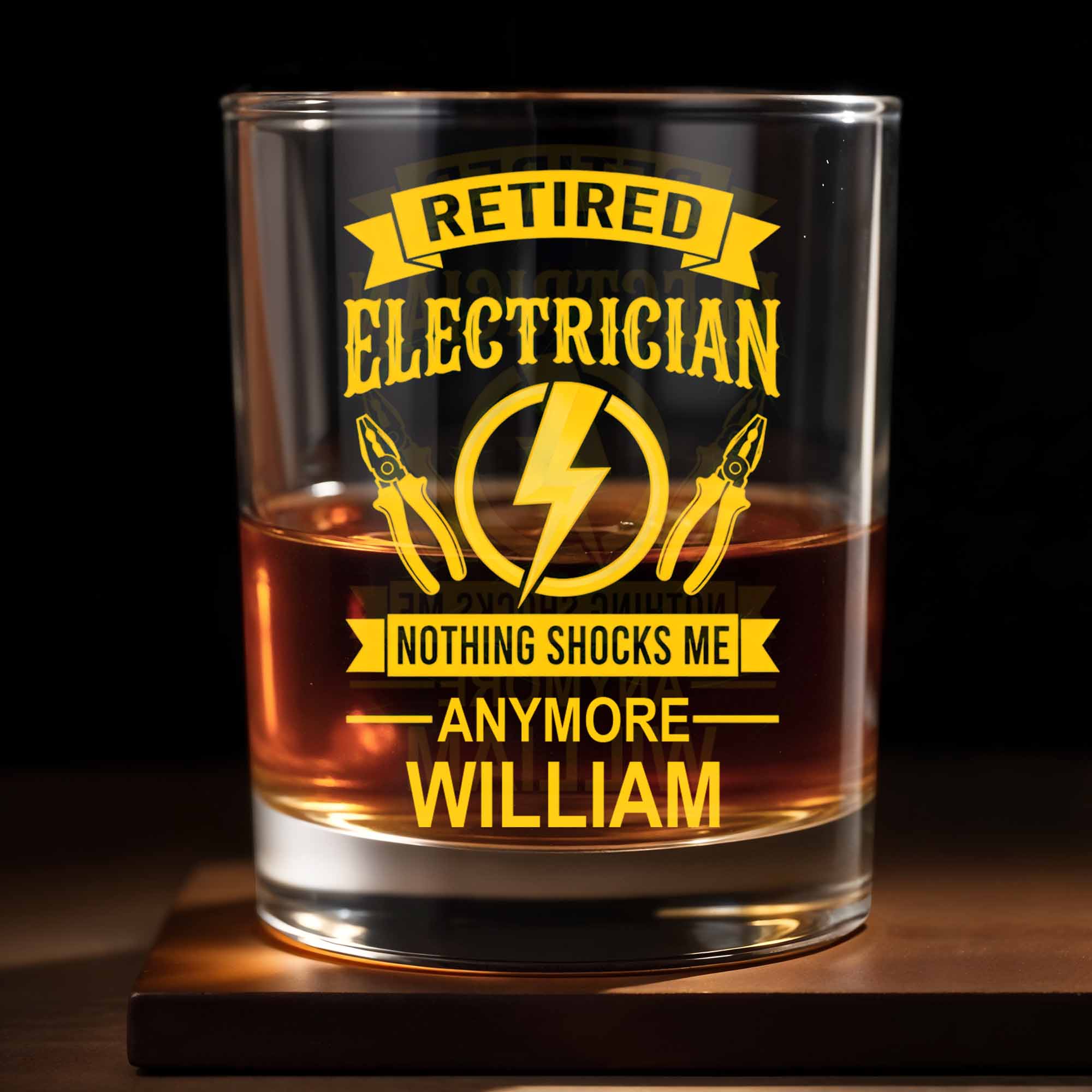 Retired Electrician Nothing Shocks Me Anymore Lightning Bolt And Pliers - Personalized Custom Whiskey Glass - RETIRE052_RWG - Image 8