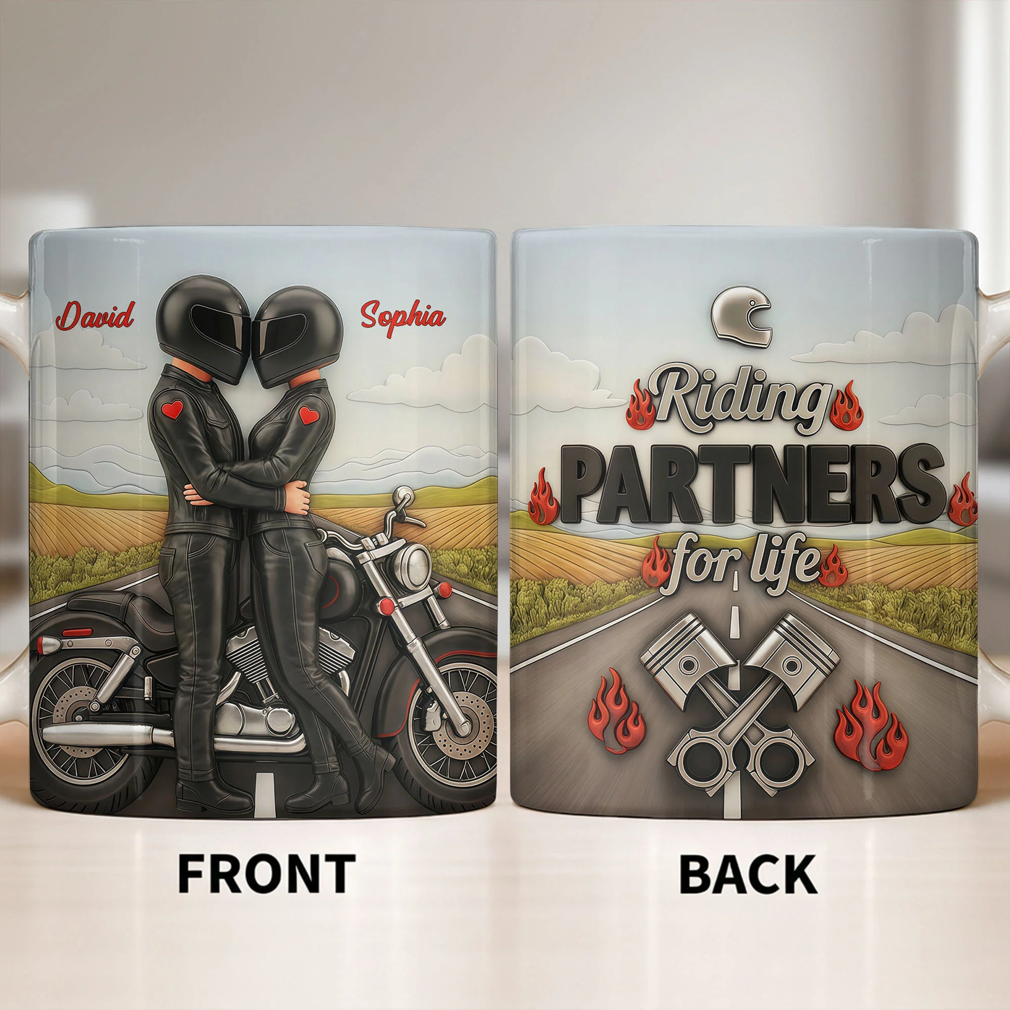 Riding Partners For Life Couple With Motorcycle And Pistons - Personalized Custom Coffee Mug - CPL1407_MG - Image 3