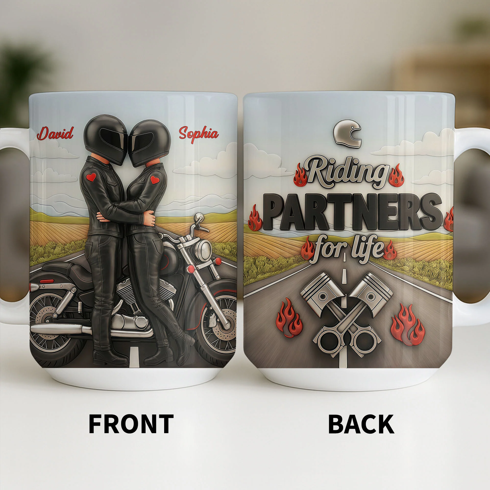 Riding Partners For Life Couple With Motorcycle And Pistons - Personalized Custom Coffee Mug - CPL1407_MG - Image 4