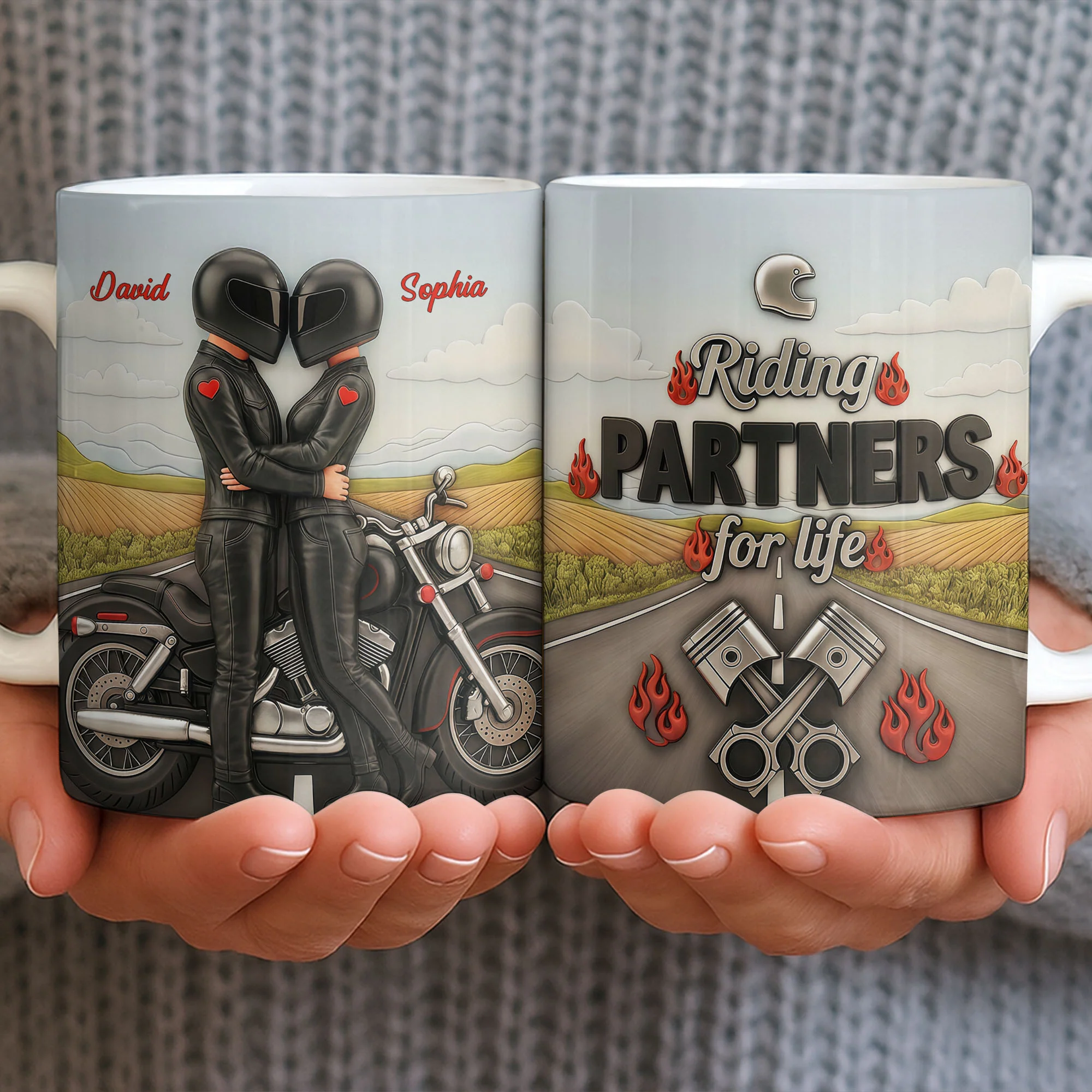 Riding Partners For Life Couple With Motorcycle And Pistons - Personalized Custom Coffee Mug - CPL1407_MG - Image 9