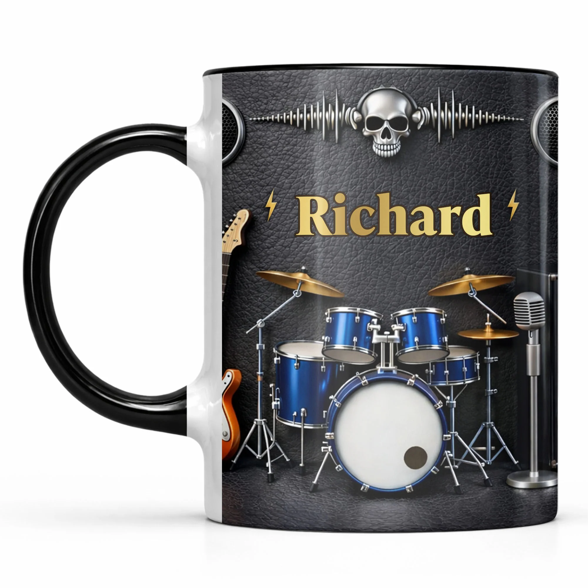 Rock On And Play Loud With Drums Skull And Guitar Design - Personalized Custom Accent Mug - MUSIC008_AMUG - Image 10