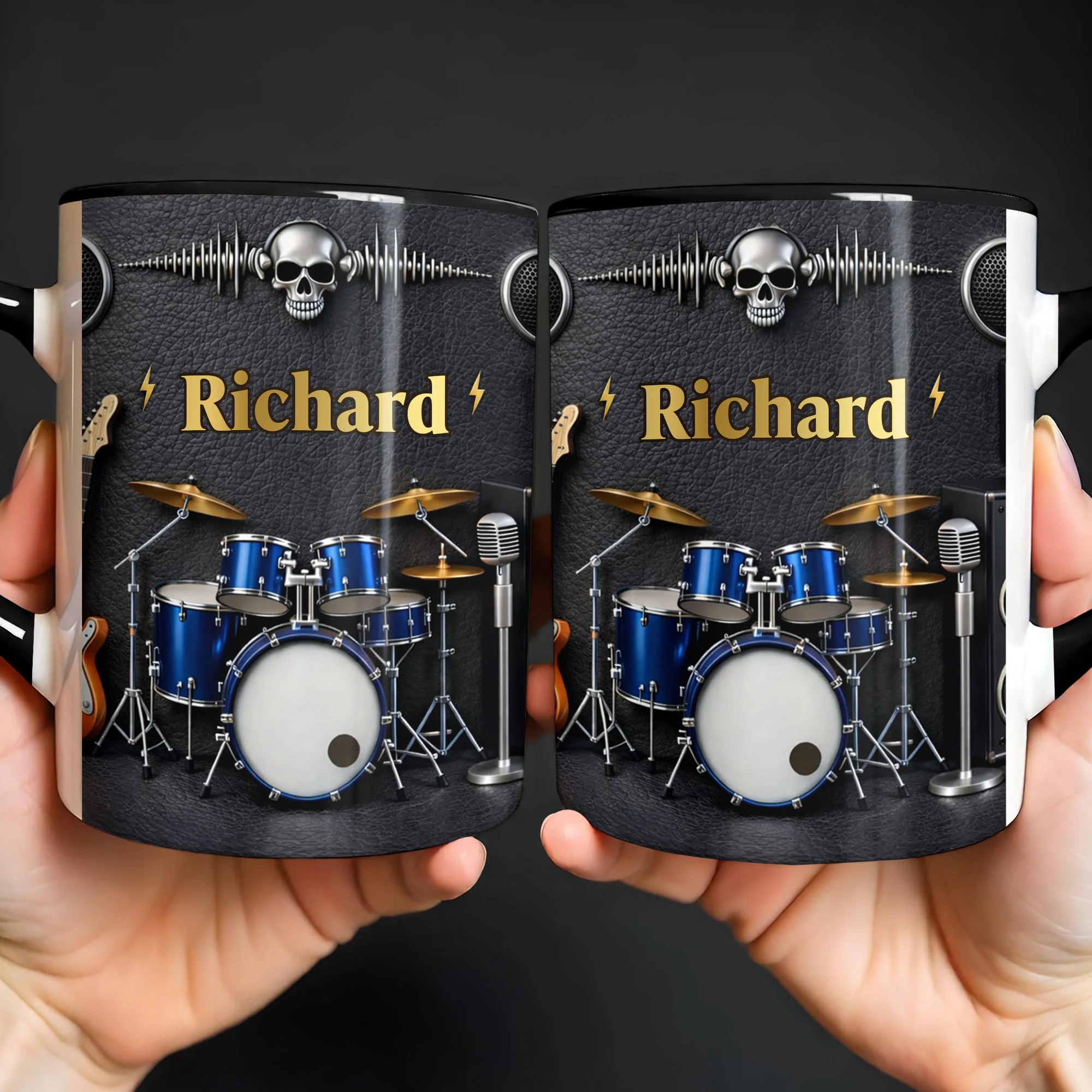 Rock On And Play Loud With Drums Skull And Guitar Design - Personalized Custom Accent Mug - MUSIC008_AMUG - Image 6