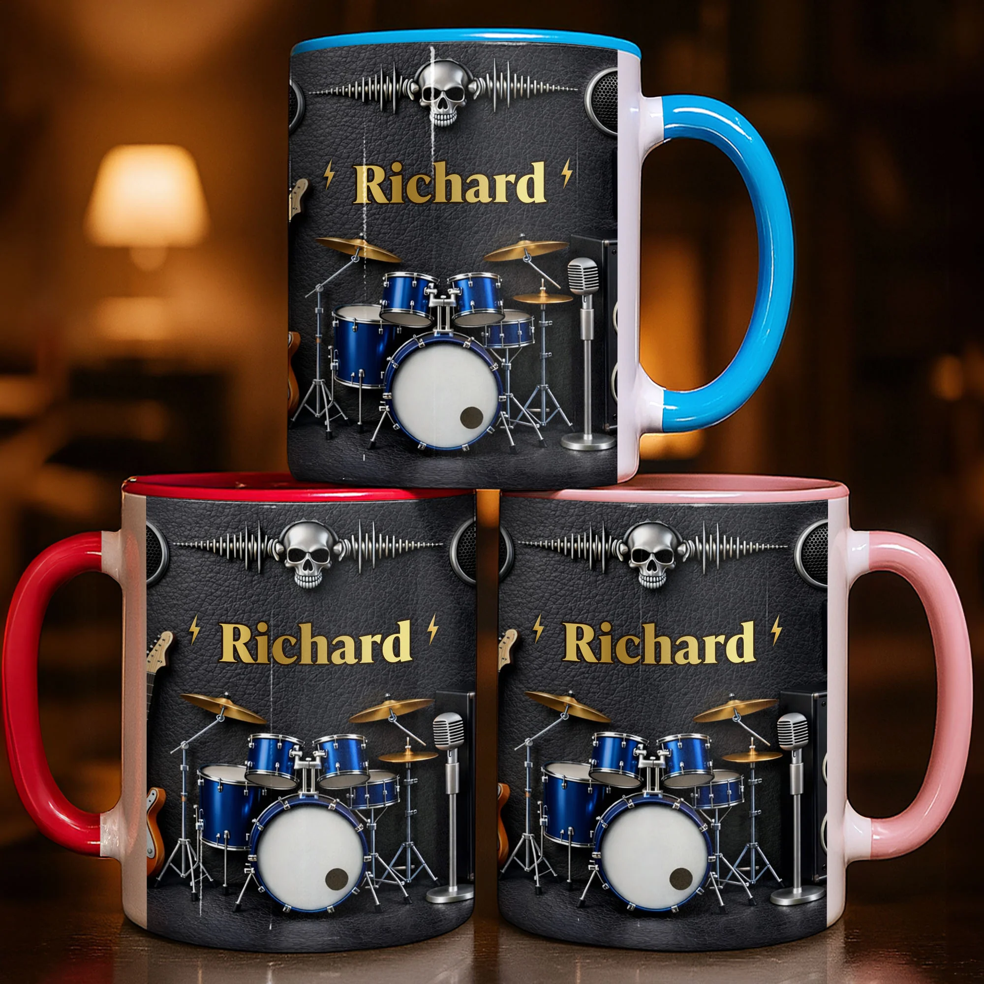 Rock On And Play Loud With Drums Skull And Guitar Design - Personalized Custom Accent Mug - MUSIC008_AMUG - Image 8