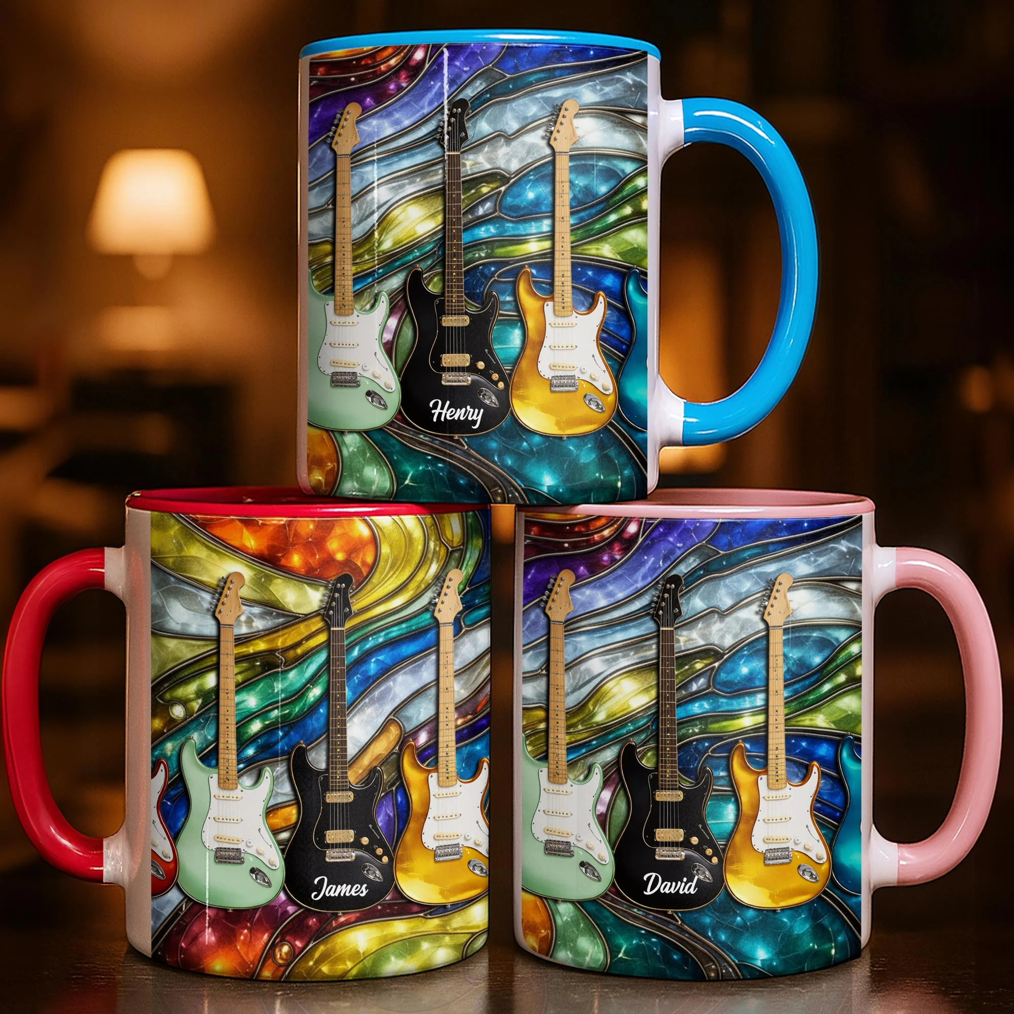 Rock On Vibrant Electric Guitars Stained Glass Style - Personalized Custom Accent Mug - MUSIC041_AMUG - Image 10