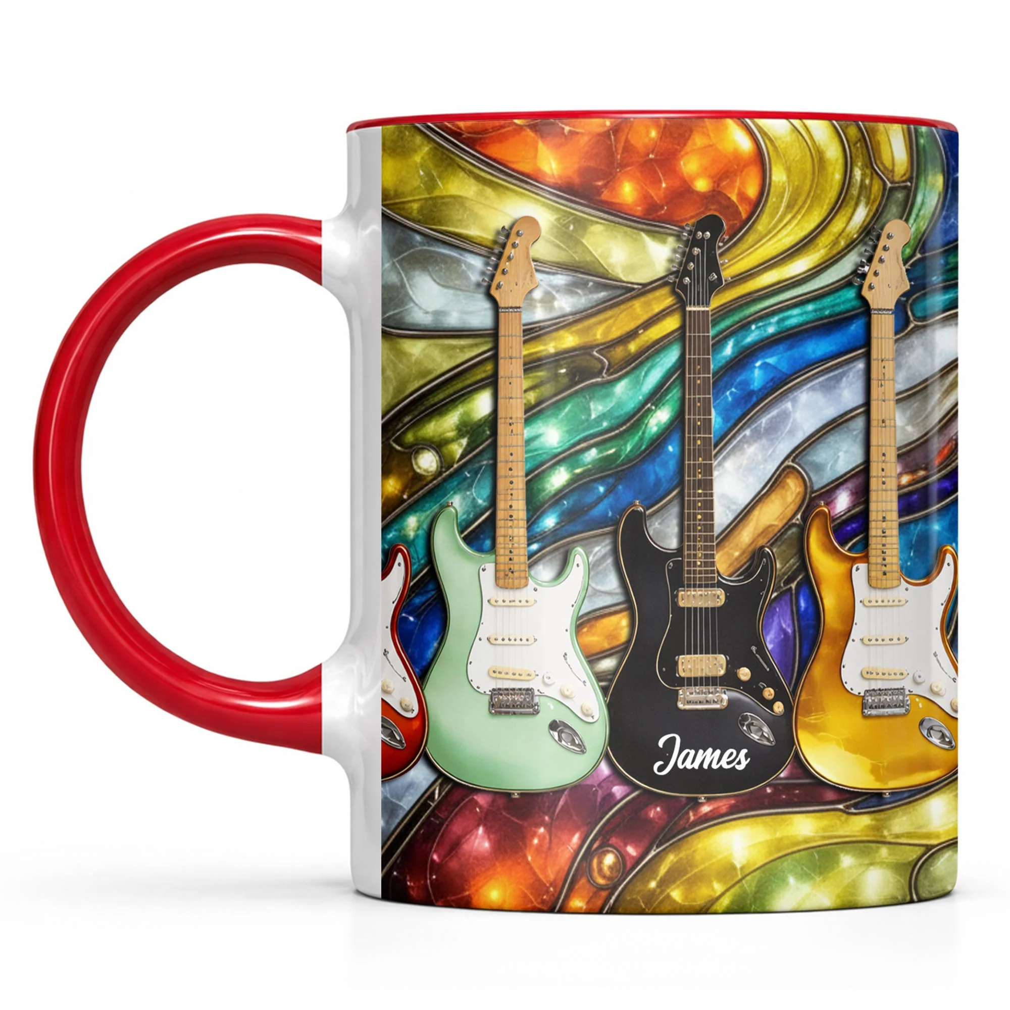 Rock On Vibrant Electric Guitars Stained Glass Style - Personalized Custom Accent Mug - MUSIC041_AMUG - Image 2