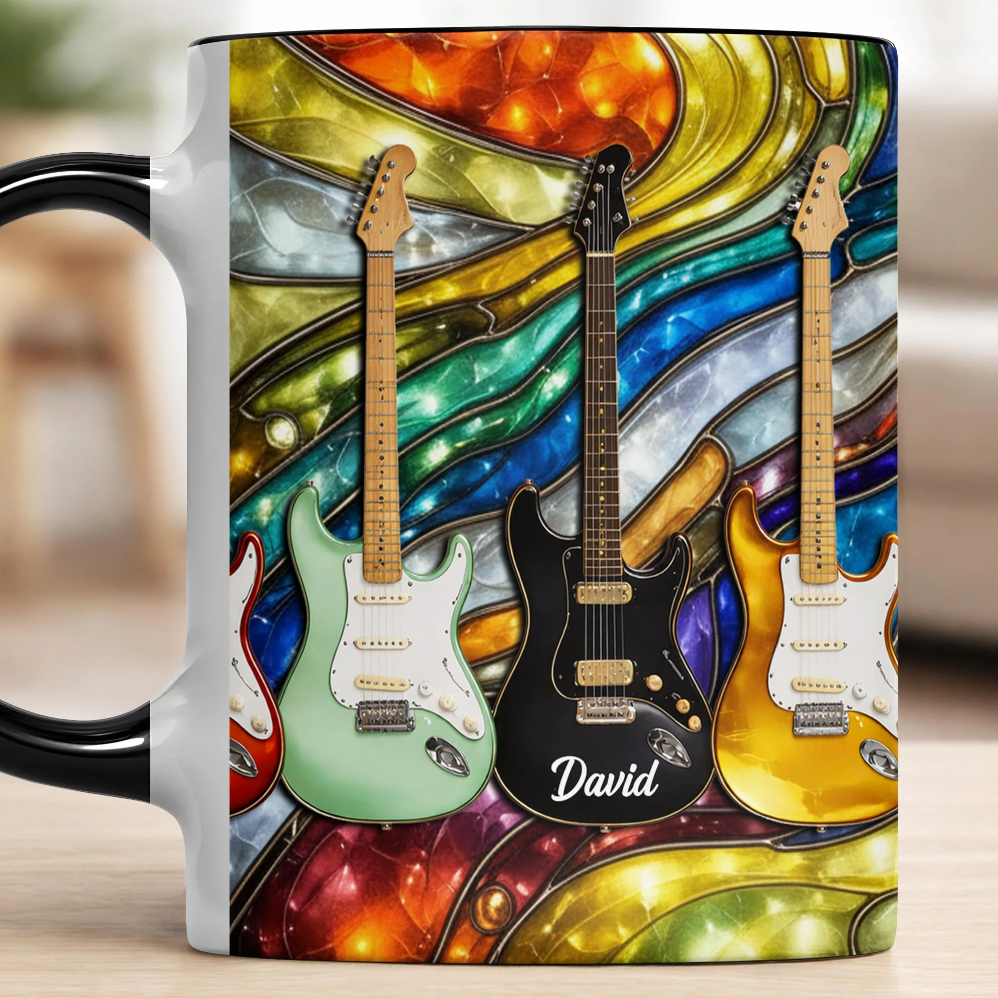 Rock On Vibrant Electric Guitars Stained Glass Style - Personalized Custom Accent Mug - MUSIC041_AMUG - Image 3
