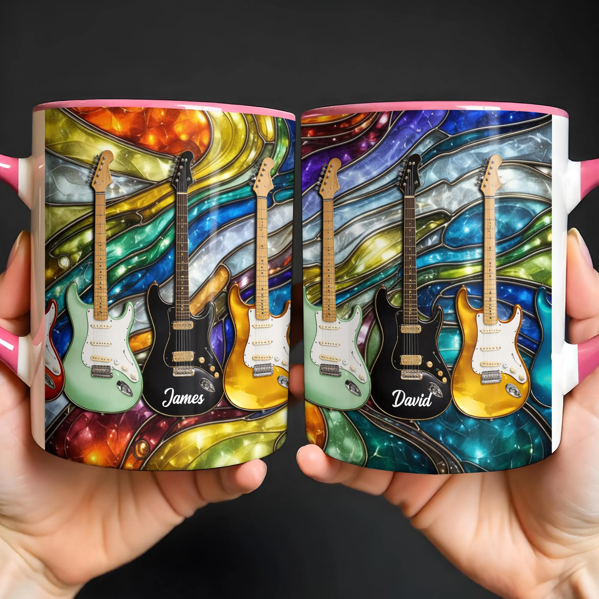 Rock On Vibrant Electric Guitars Stained Glass Style - Personalized Custom Accent Mug - MUSIC041_AMUG - Image 7