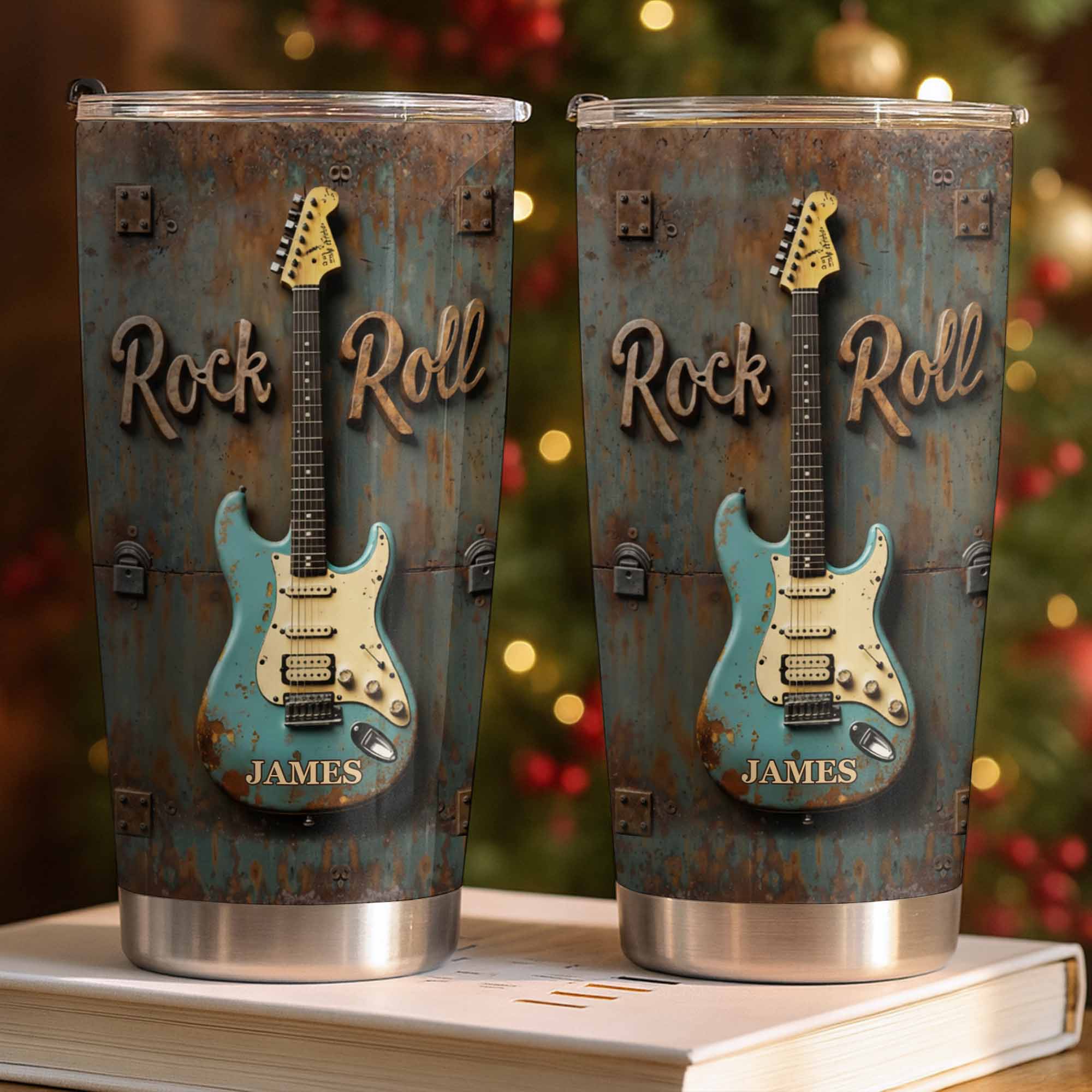 Rock Roll Electric Guitar On Vintage Rusty Metal Background - Personalized Custom Stainless Steel Tumbler 20oz 30oz - MUSIC021_TB