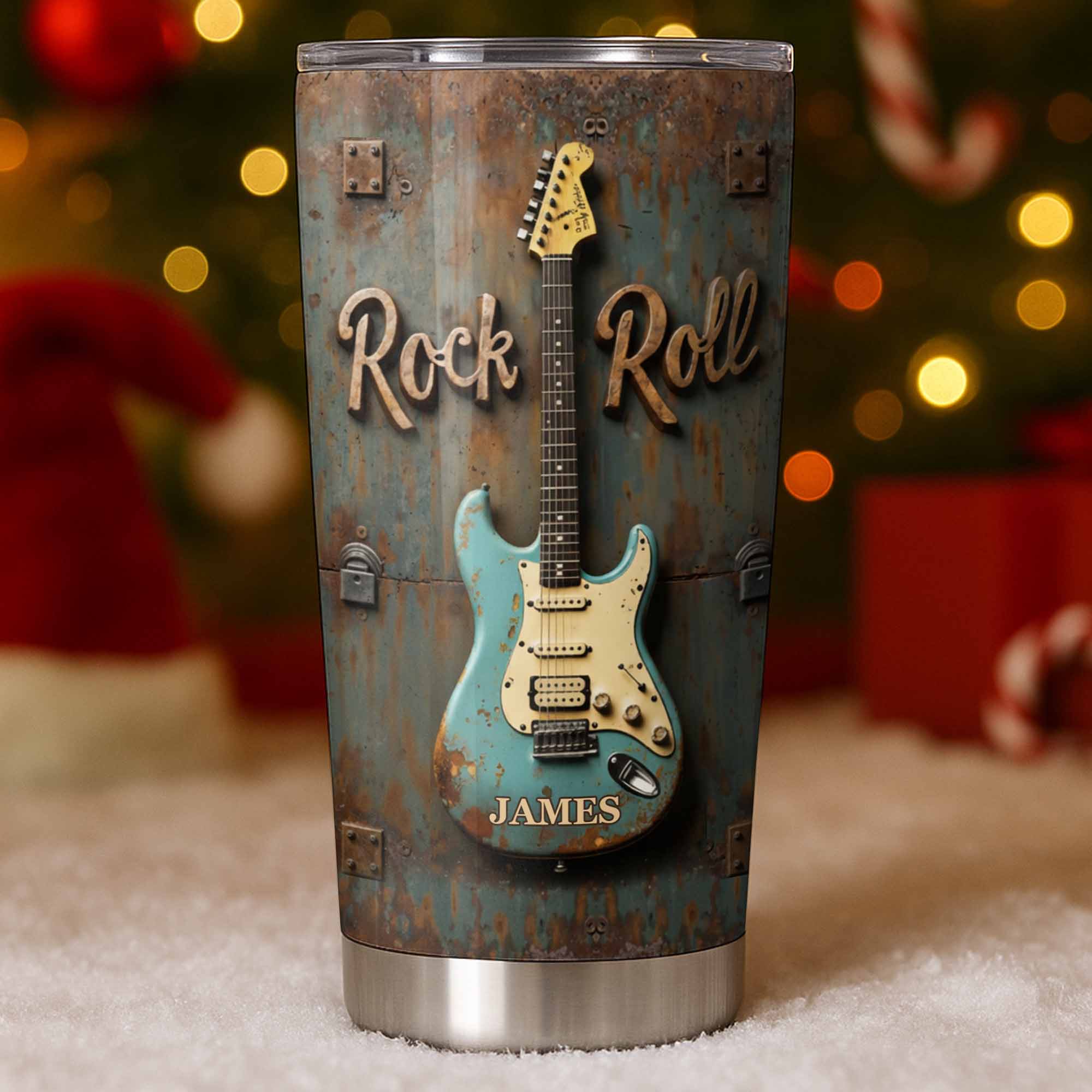 Rock Roll Electric Guitar On Vintage Rusty Metal Background - Personalized Custom Stainless Steel Tumbler 20oz 30oz - MUSIC021_TB - Image 4