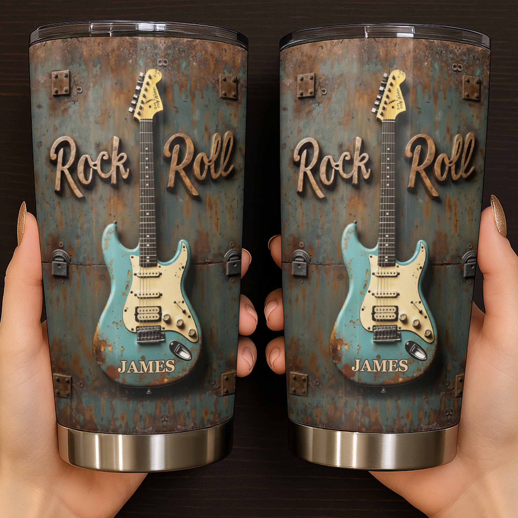 Rock Roll Electric Guitar On Vintage Rusty Metal Background - Personalized Custom Stainless Steel Tumbler 20oz 30oz - MUSIC021_TB - Image 5