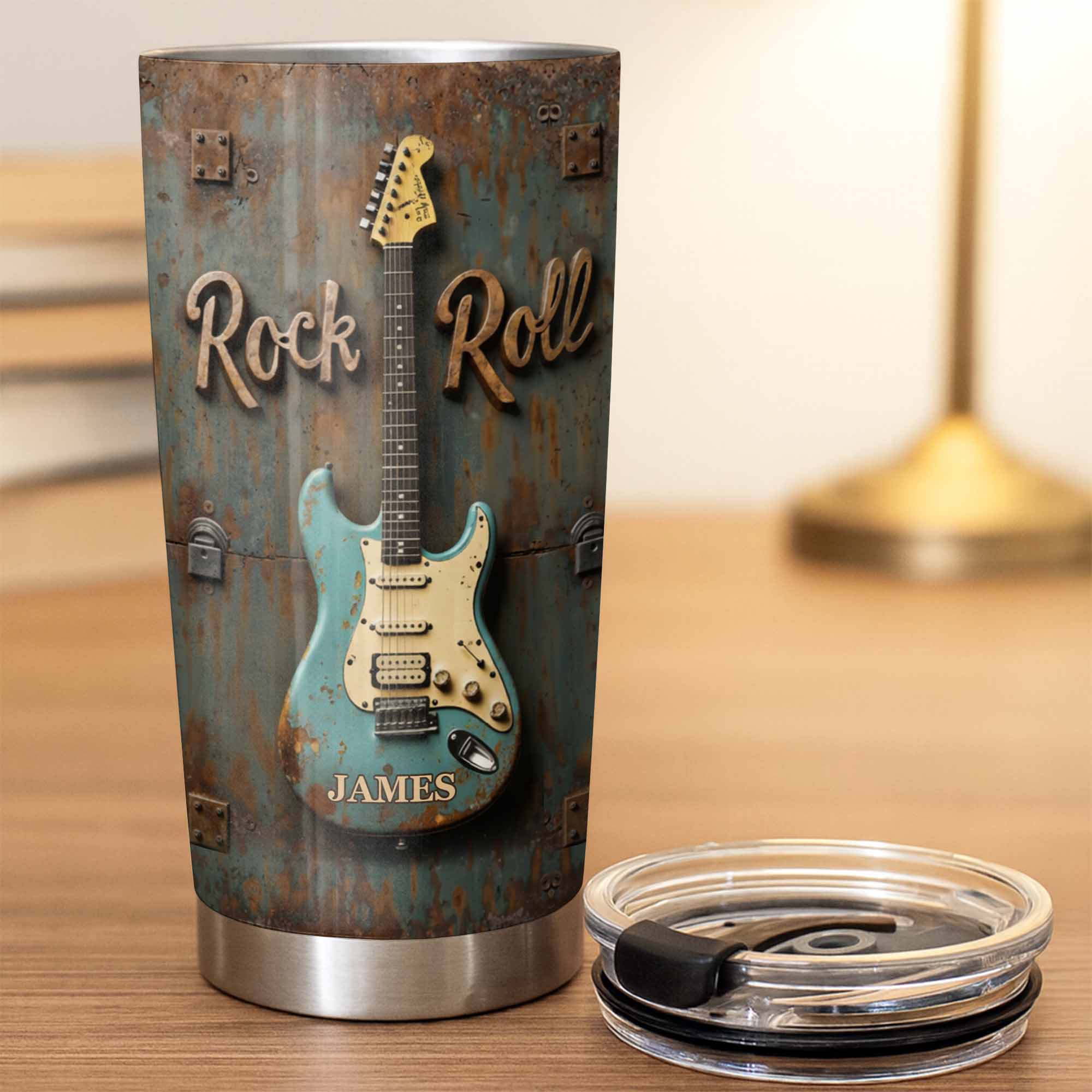 Rock Roll Electric Guitar On Vintage Rusty Metal Background - Personalized Custom Stainless Steel Tumbler 20oz 30oz - MUSIC021_TB - Image 6