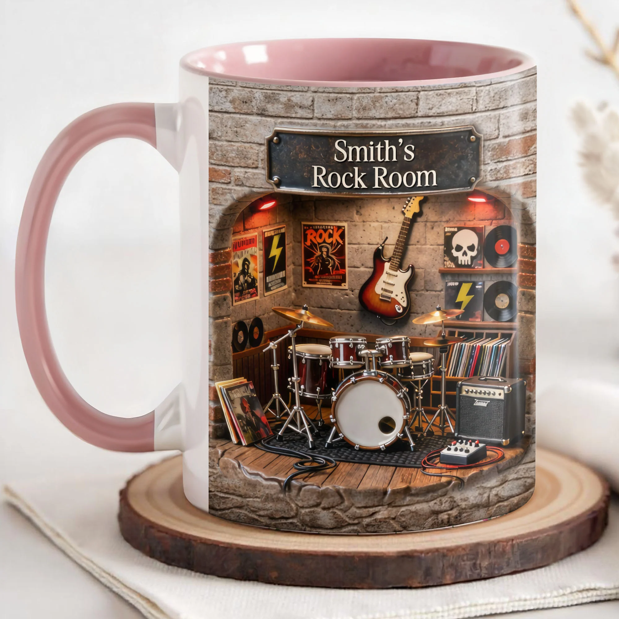 Rock Room With Guitar And Drums Set Design - Personalized Custom Accent Mug - MUSIC011_AMUG - Image 2