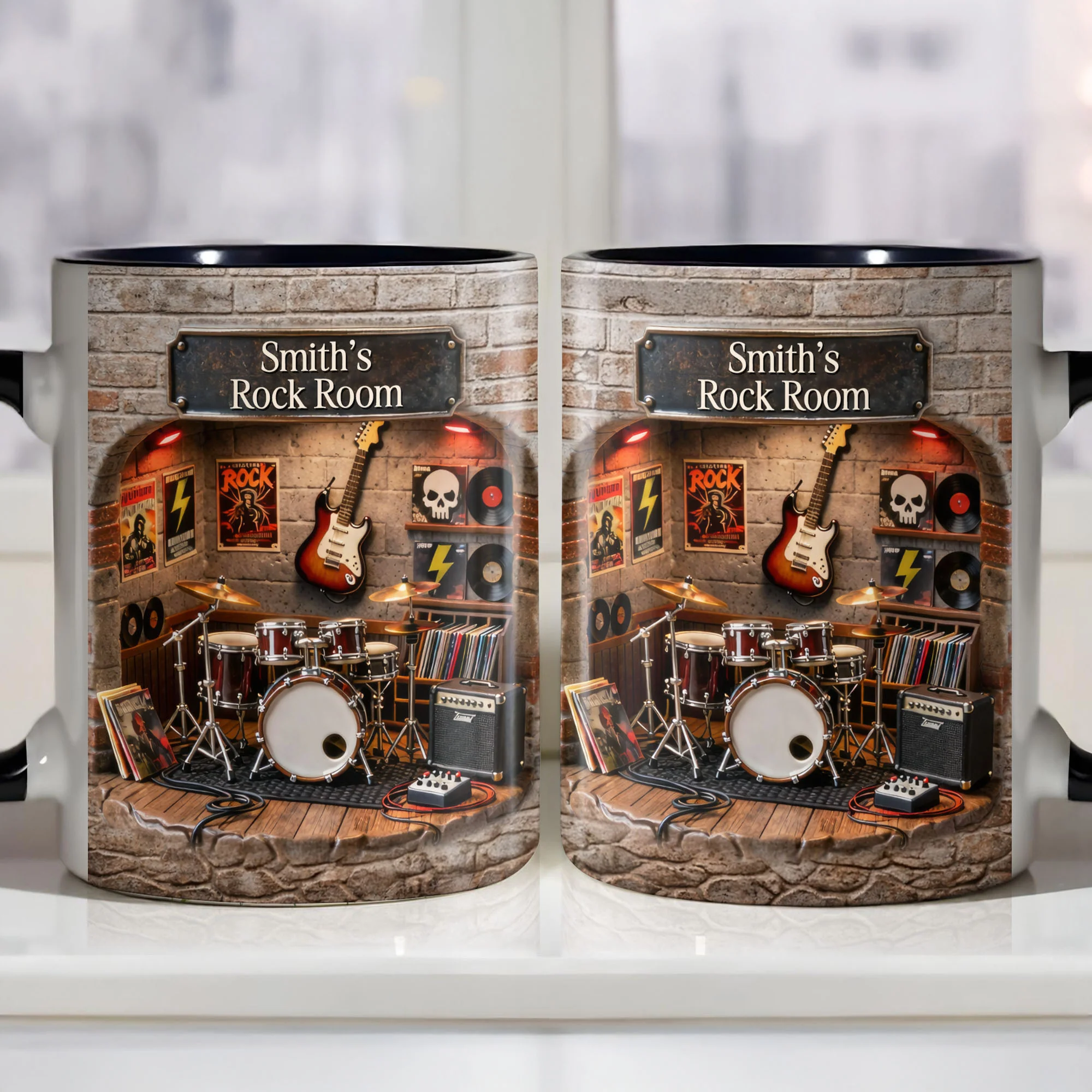 Rock Room With Guitar And Drums Set Design - Personalized Custom Accent Mug - MUSIC011_AMUG - Image 3