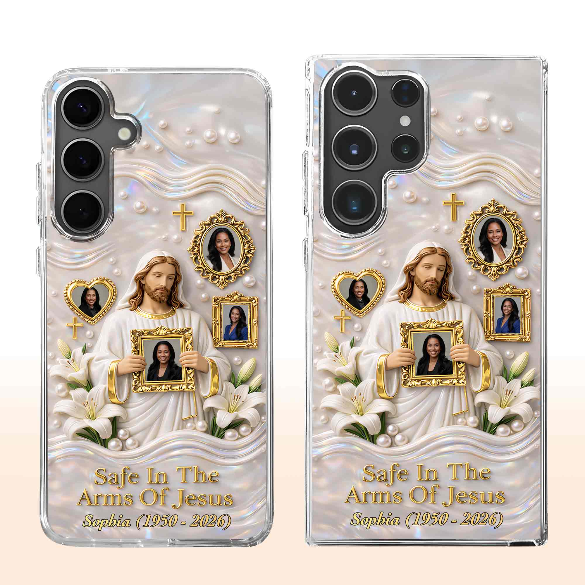 Safe In The Arms Of Jesus Memorial Case With Lilies And Cross - Personalized Clear Phone Case - HME530_PHC - Image 10