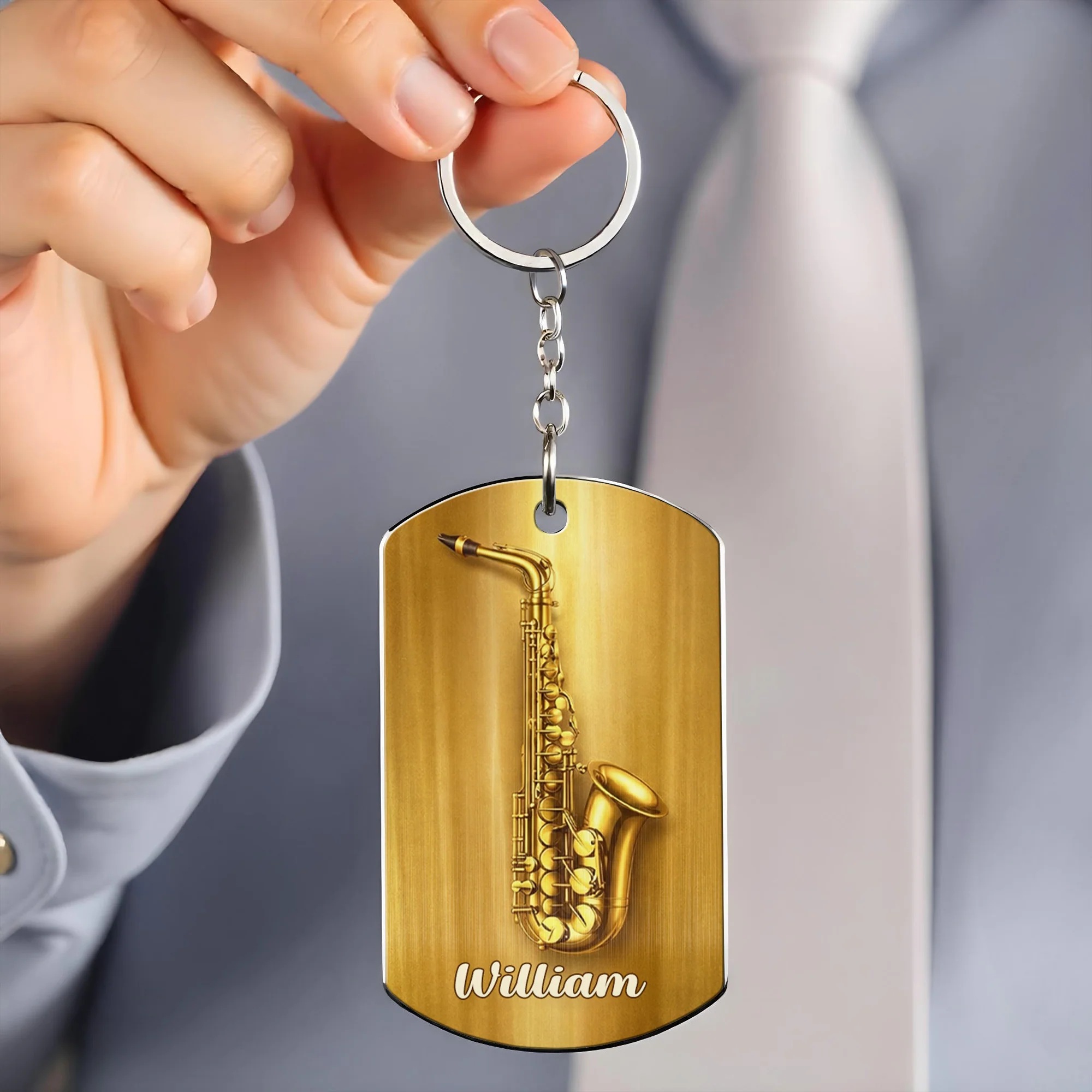 Saxophonist Nutrition Facts Legendary Player With Gold Saxophone - Personalized Stainless Steel Keychain - MUSIC031_KCX - Image 3