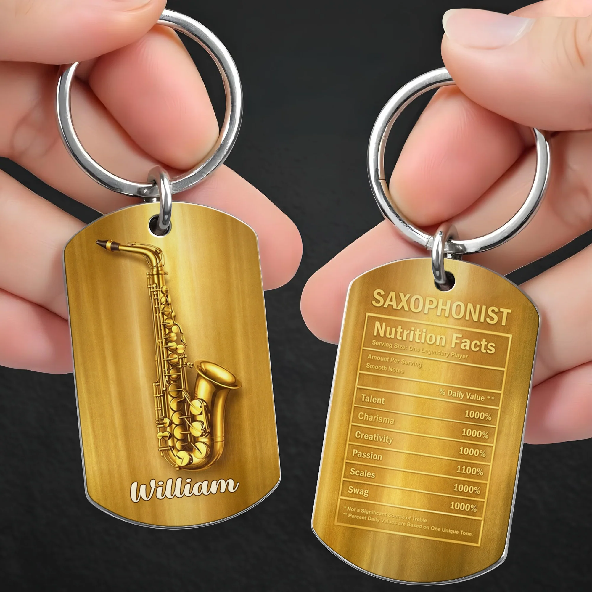 Saxophonist Nutrition Facts Legendary Player With Gold Saxophone - Personalized Stainless Steel Keychain - MUSIC031_KCX - Image 6