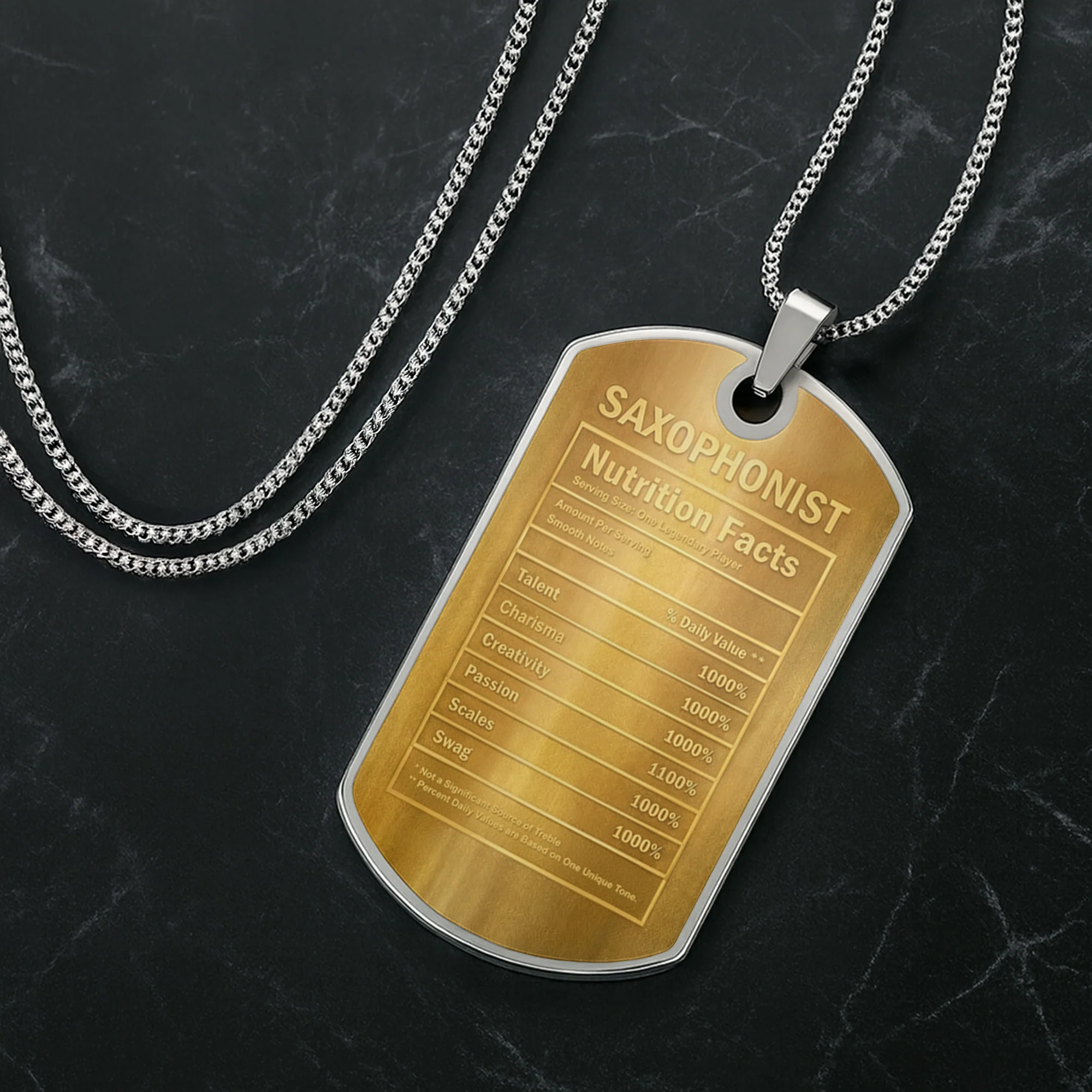 Saxophonist Nutrition Facts Legendary Player With Golden Saxophone - Personalized Custom Dog Tag Necklace - MUSIC031_DTNECK - Image 3