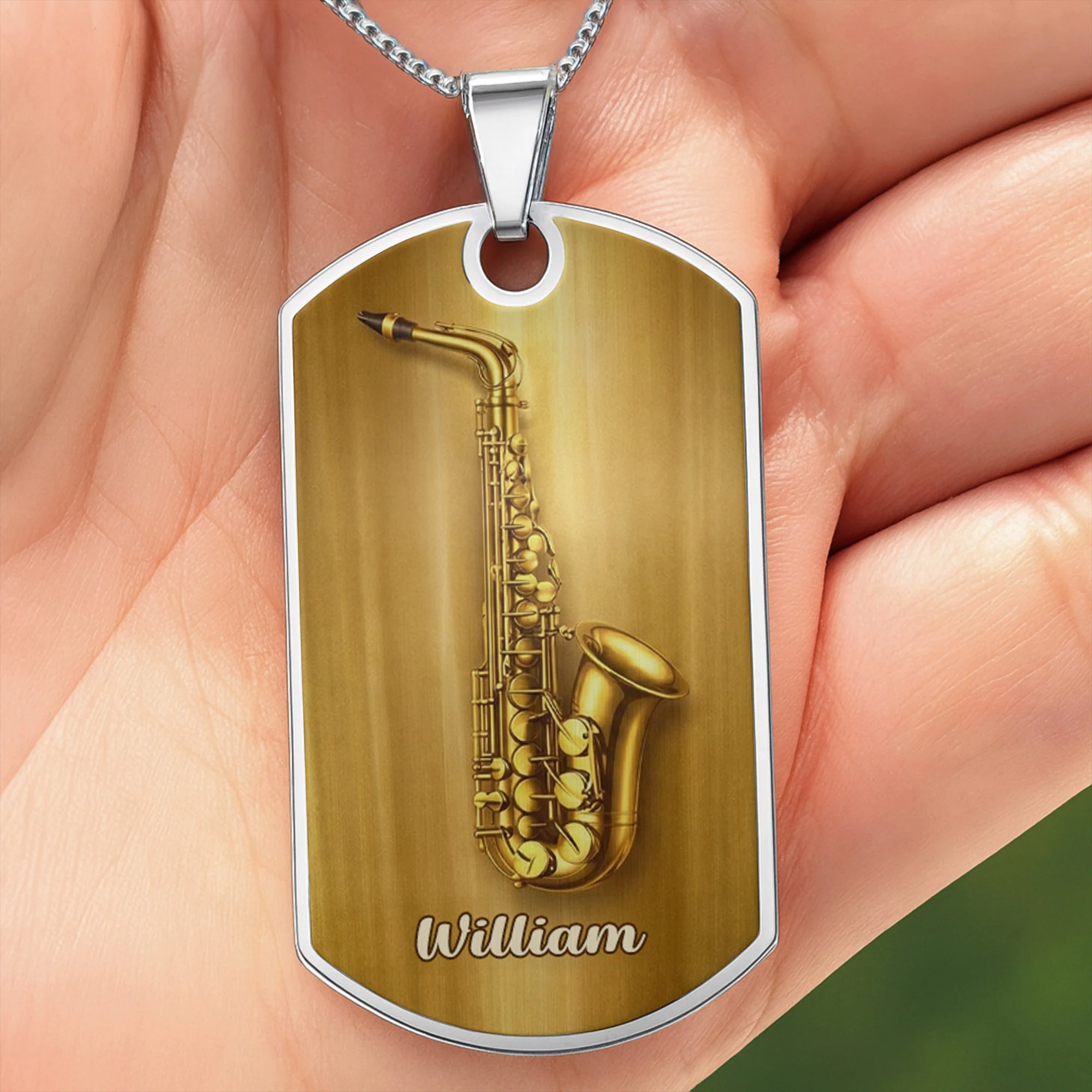 Saxophonist Nutrition Facts Legendary Player With Golden Saxophone - Personalized Custom Dog Tag Necklace - MUSIC031_DTNECK - Image 4