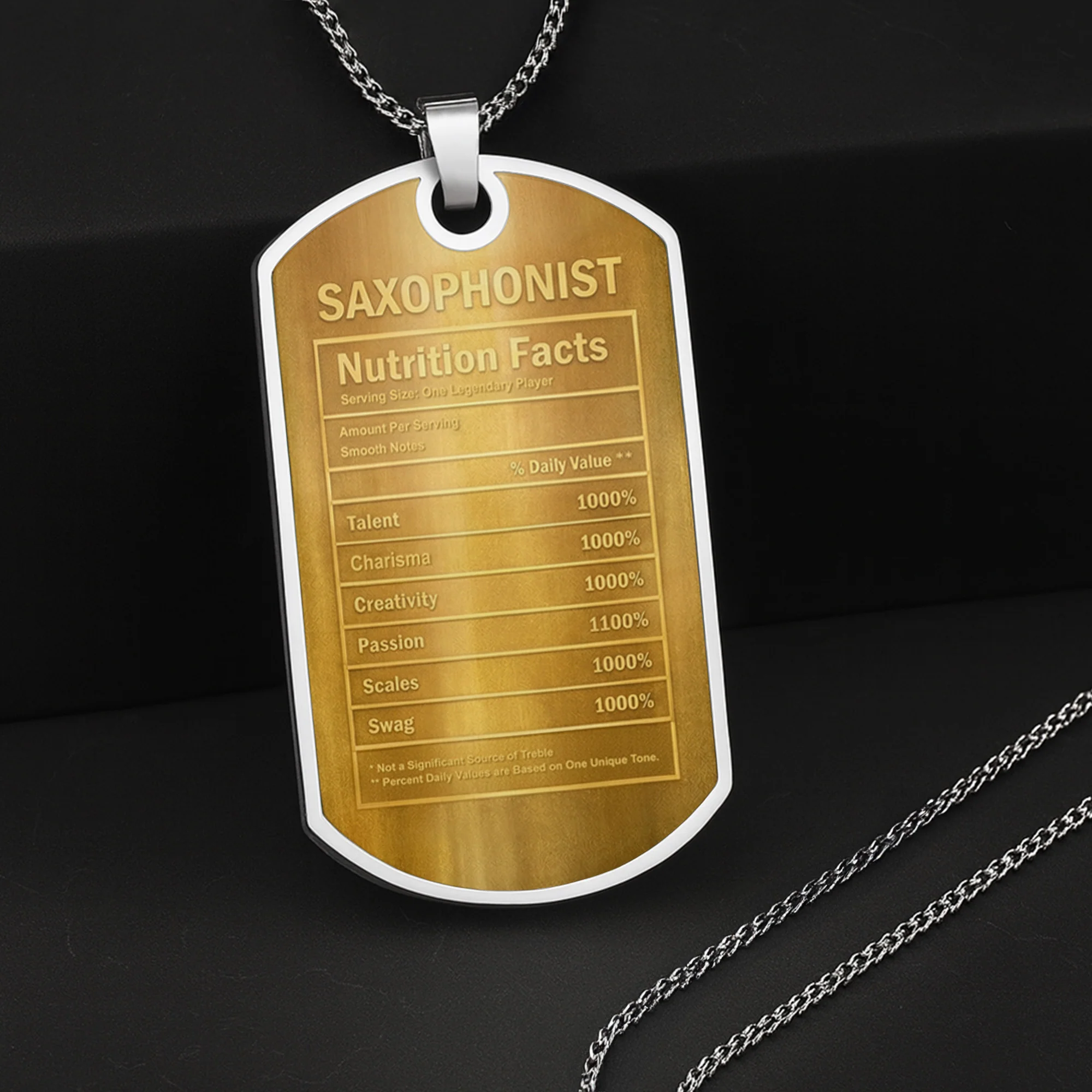 Saxophonist Nutrition Facts Legendary Player With Golden Saxophone - Personalized Custom Dog Tag Necklace - MUSIC031_DTNECK - Image 5
