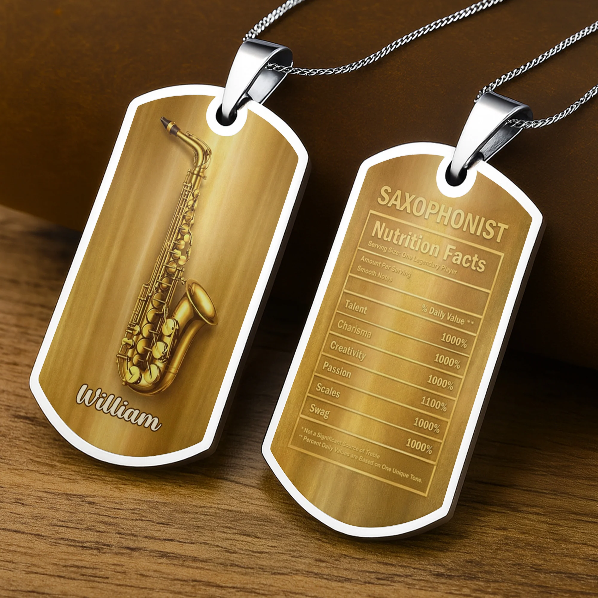 Saxophonist Nutrition Facts Legendary Player With Golden Saxophone - Personalized Custom Dog Tag Necklace - MUSIC031_DTNECK - Image 6