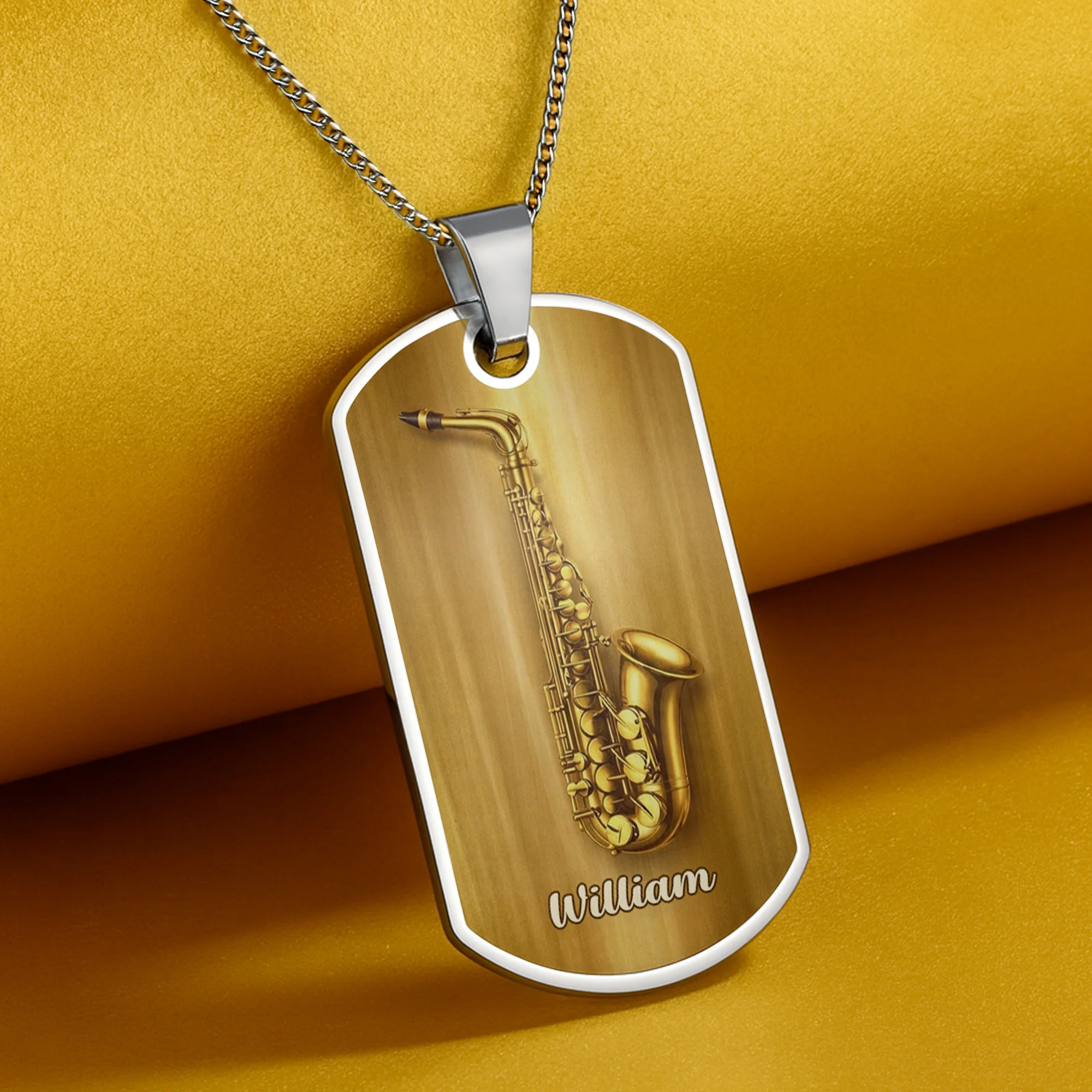 Saxophonist Nutrition Facts Legendary Player With Golden Saxophone - Personalized Custom Dog Tag Necklace - MUSIC031_DTNECK - Image 7