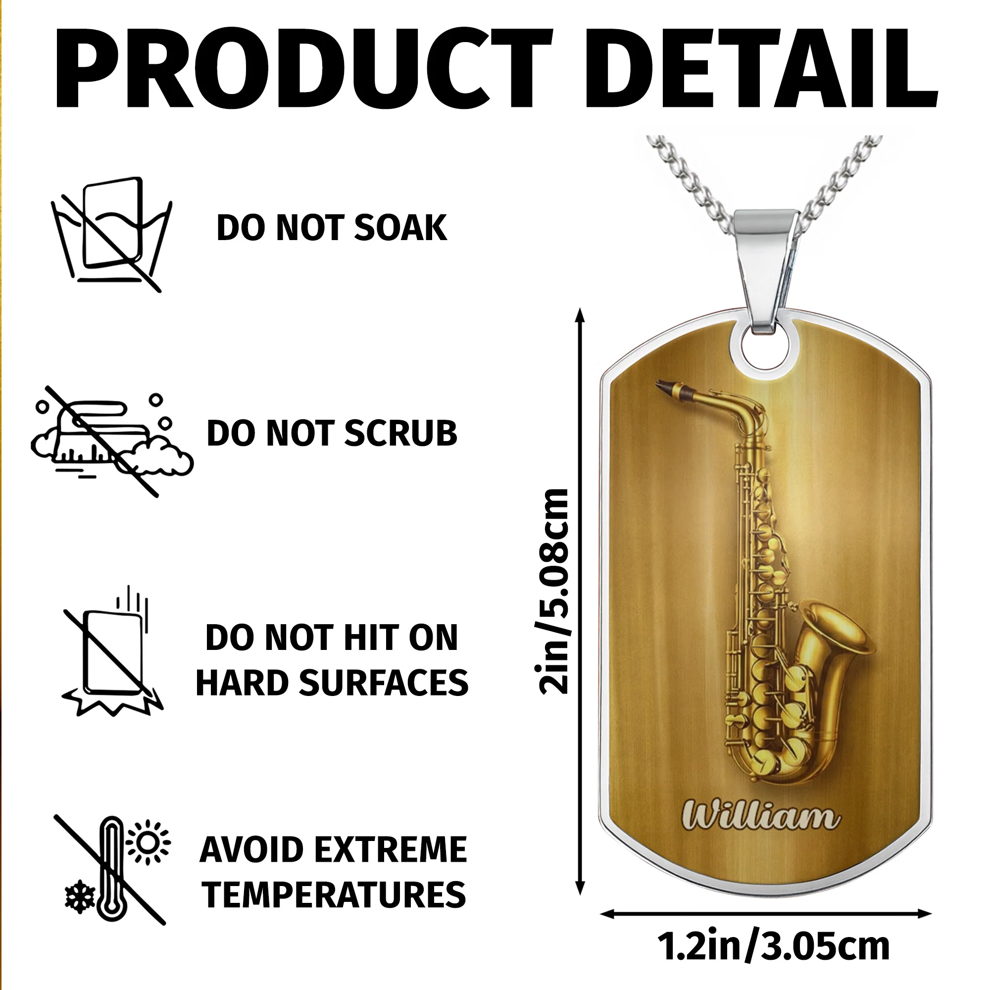 Saxophonist Nutrition Facts Legendary Player With Golden Saxophone - Personalized Custom Dog Tag Necklace - MUSIC031_DTNECK - Image 8