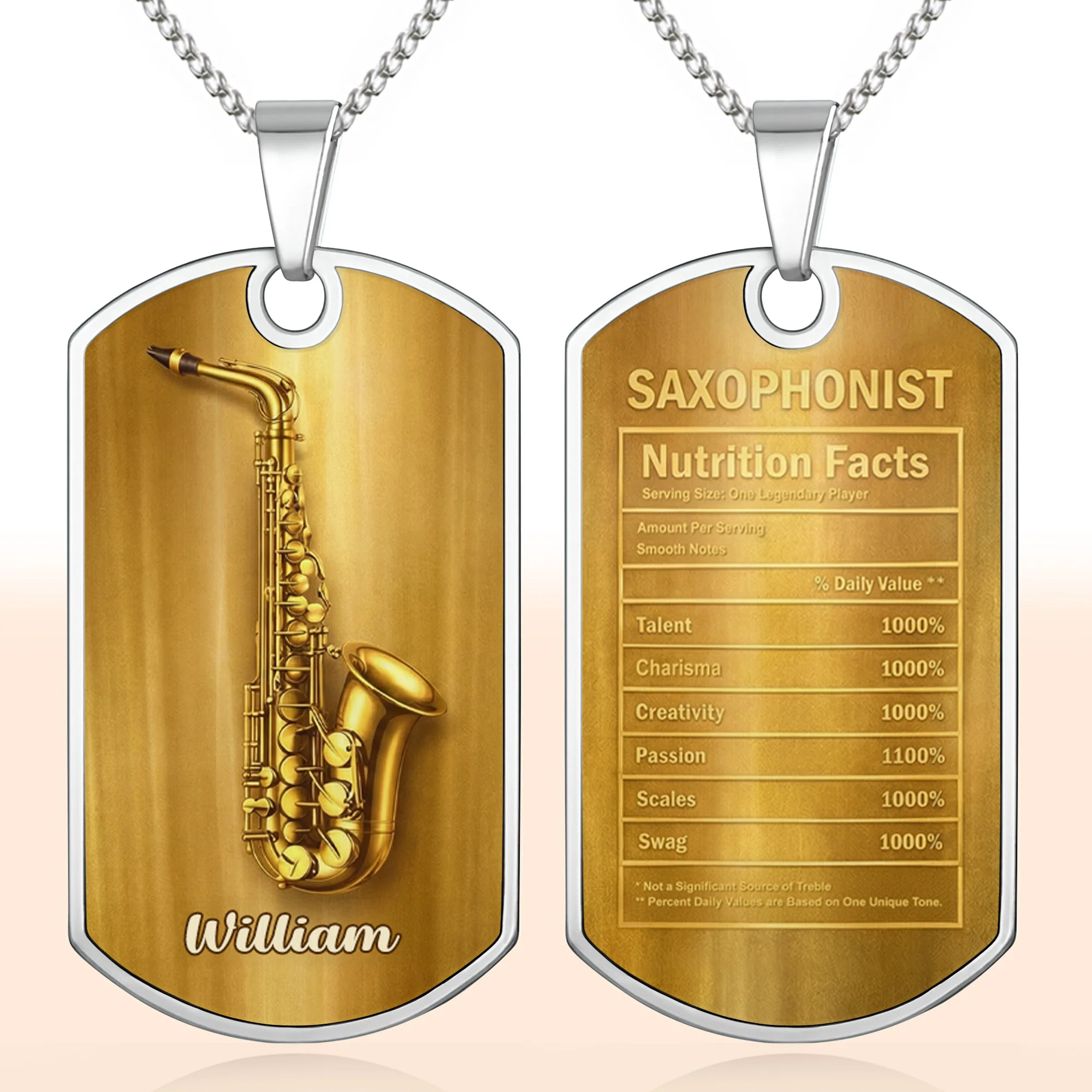 Saxophonist Nutrition Facts Legendary Player With Golden Saxophone - Personalized Custom Dog Tag Necklace - MUSIC031_DTNECK - Image 9