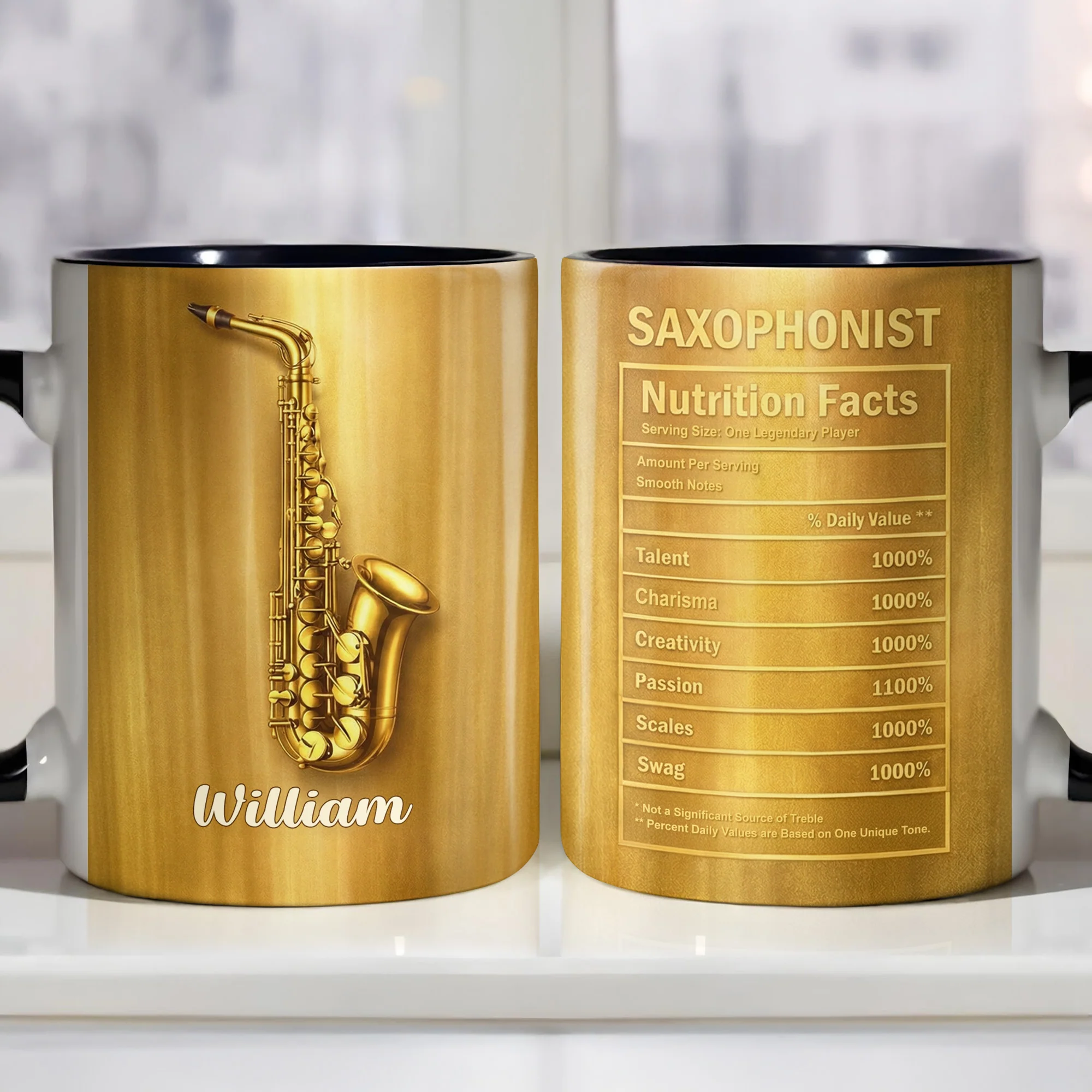 Saxophonist Nutrition Facts Serving Size One Legendary Player Saxophone Design - Personalized Custom Accent Mug - MUSIC031_AMUG