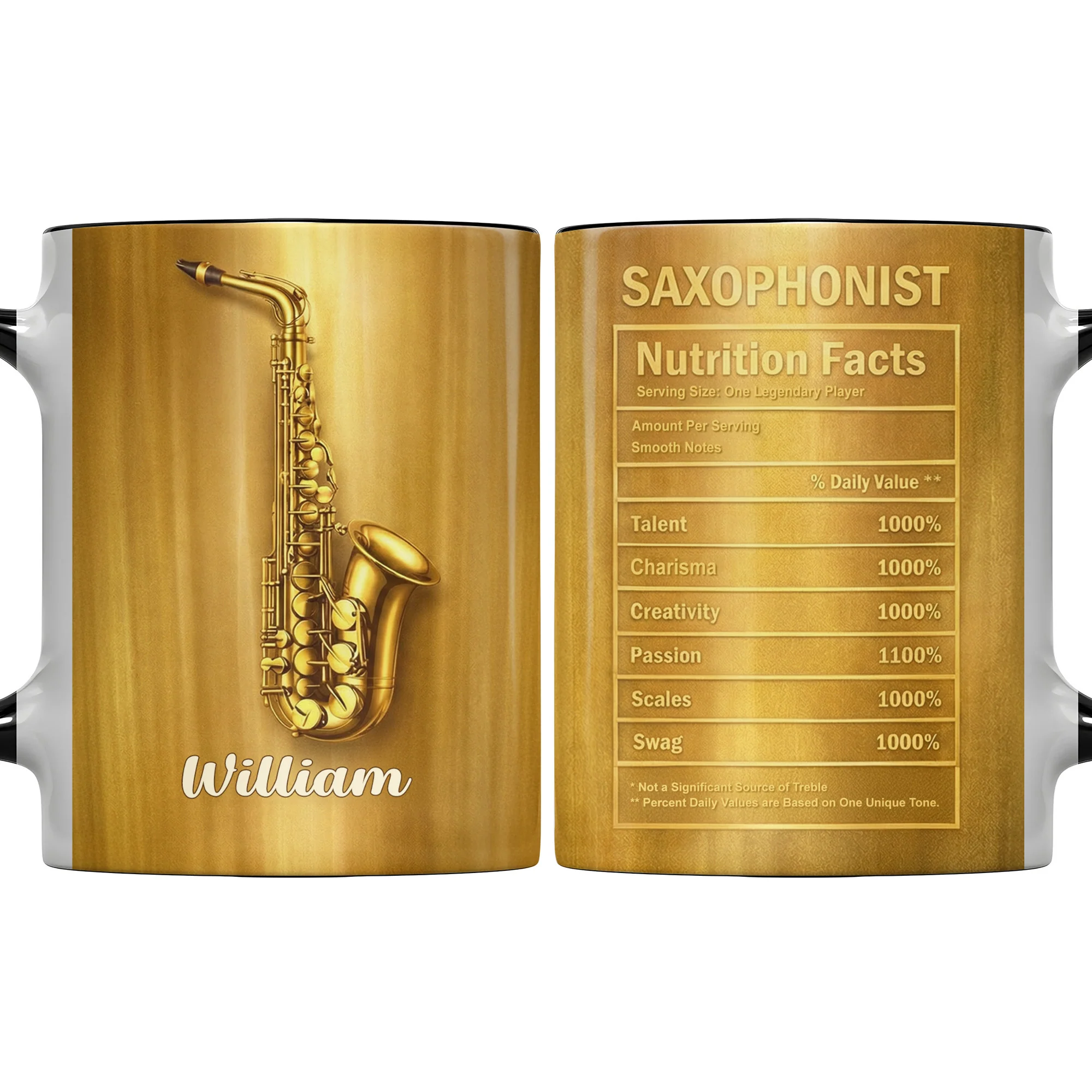 Saxophonist Nutrition Facts Serving Size One Legendary Player Saxophone Design - Personalized Custom Accent Mug - MUSIC031_AMUG - Image 2