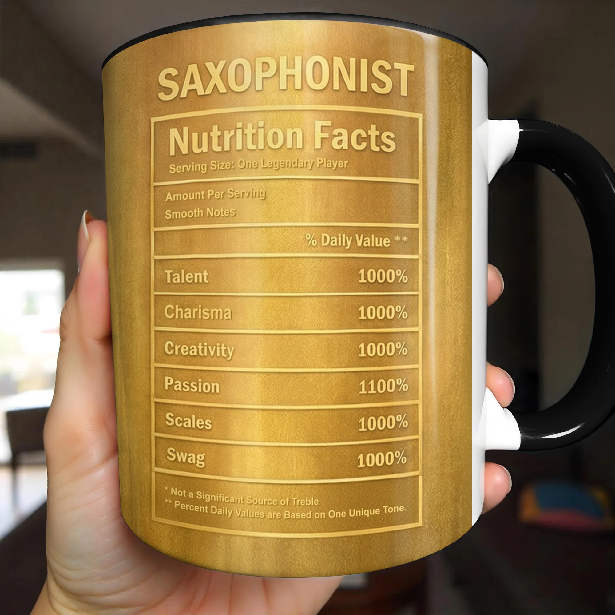 Saxophonist Nutrition Facts Serving Size One Legendary Player Saxophone Design - Personalized Custom Accent Mug - MUSIC031_AMUG - Image 4