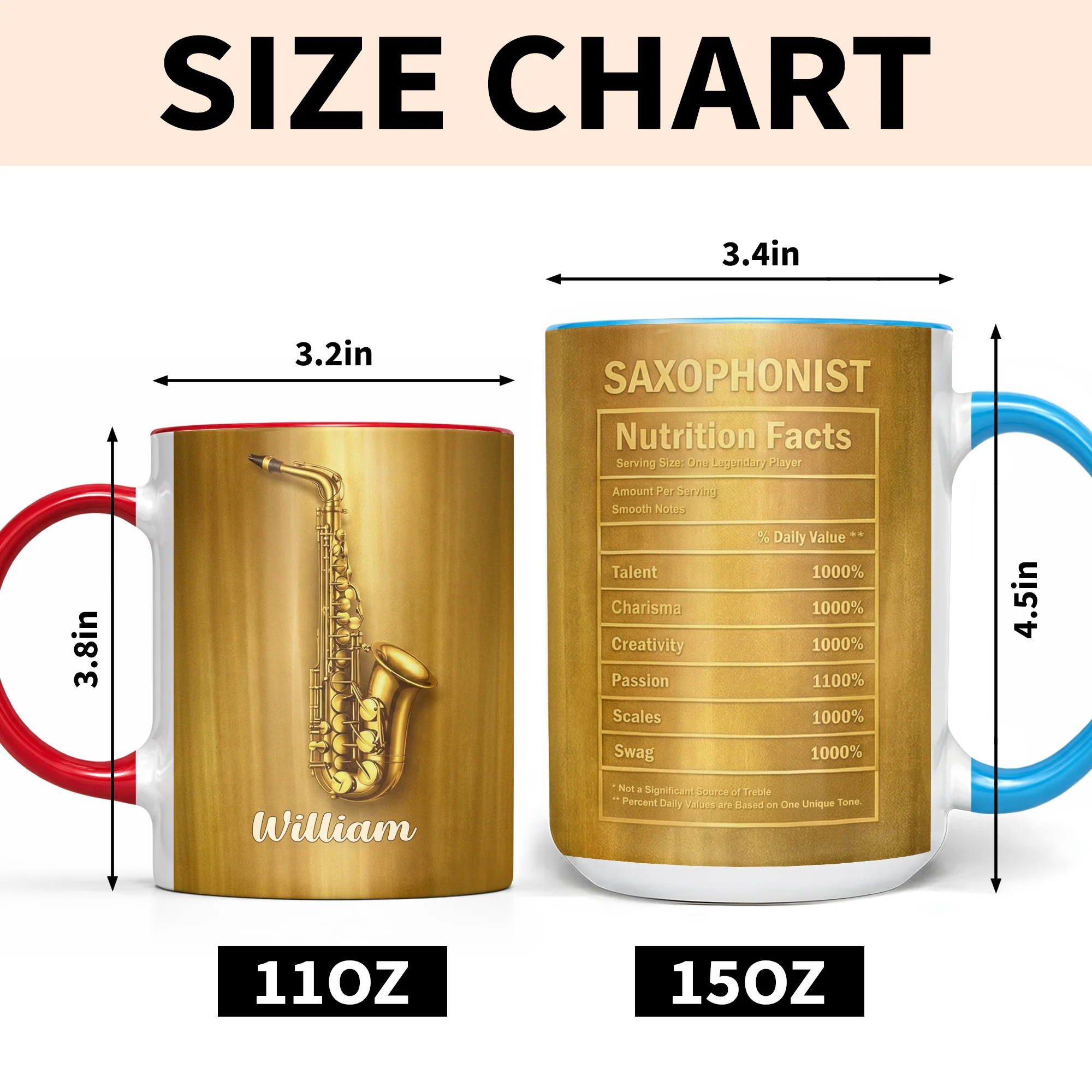 Saxophonist Nutrition Facts Serving Size One Legendary Player Saxophone Design - Personalized Custom Accent Mug - MUSIC031_AMUG - Image 9