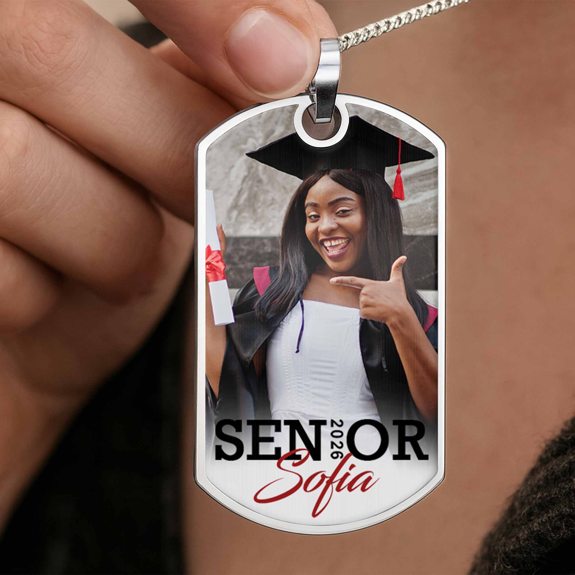 Senior You Are Braver Than You Believe Custom Graduation Photo - Personalized Custom Dog Tag Necklace - GRAD036_DTNECK - Image 2