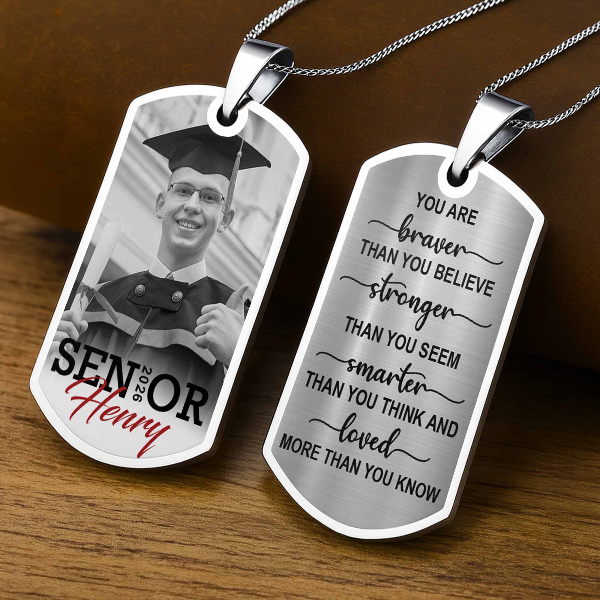 Senior You Are Braver Than You Believe Custom Graduation Photo - Personalized Custom Dog Tag Necklace - GRAD036_DTNECK - Image 6