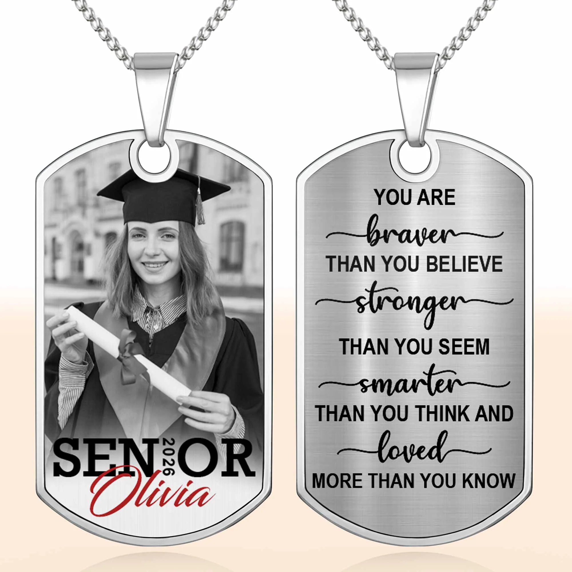 Senior You Are Braver Than You Believe Custom Graduation Photo - Personalized Custom Dog Tag Necklace - GRAD036_DTNECK - Image 8