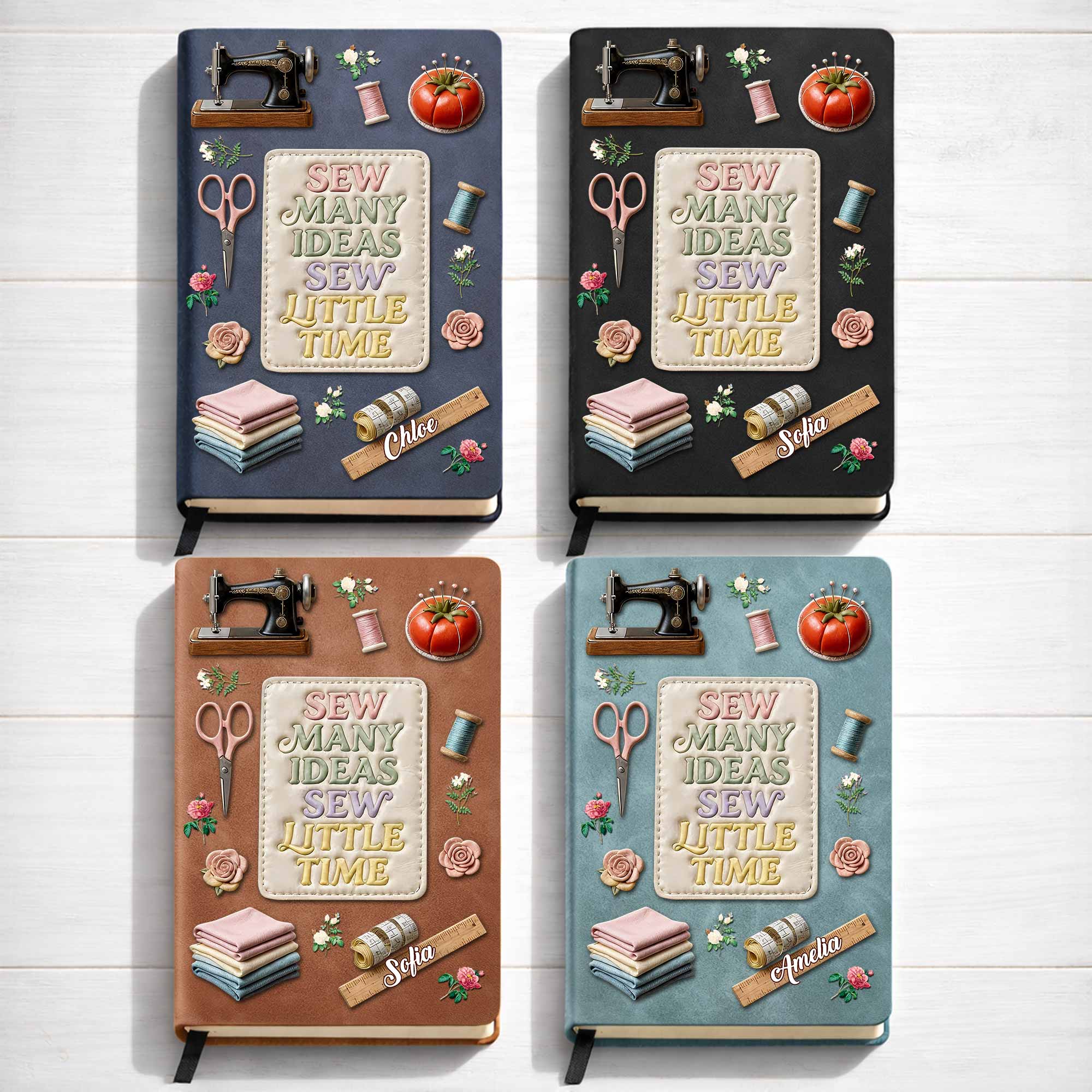 Sew Many Ideas Sew Little Time Vintage Sewing Machine Flowers - Personalized Leather Journal - HAND024_LEJO - Image 5