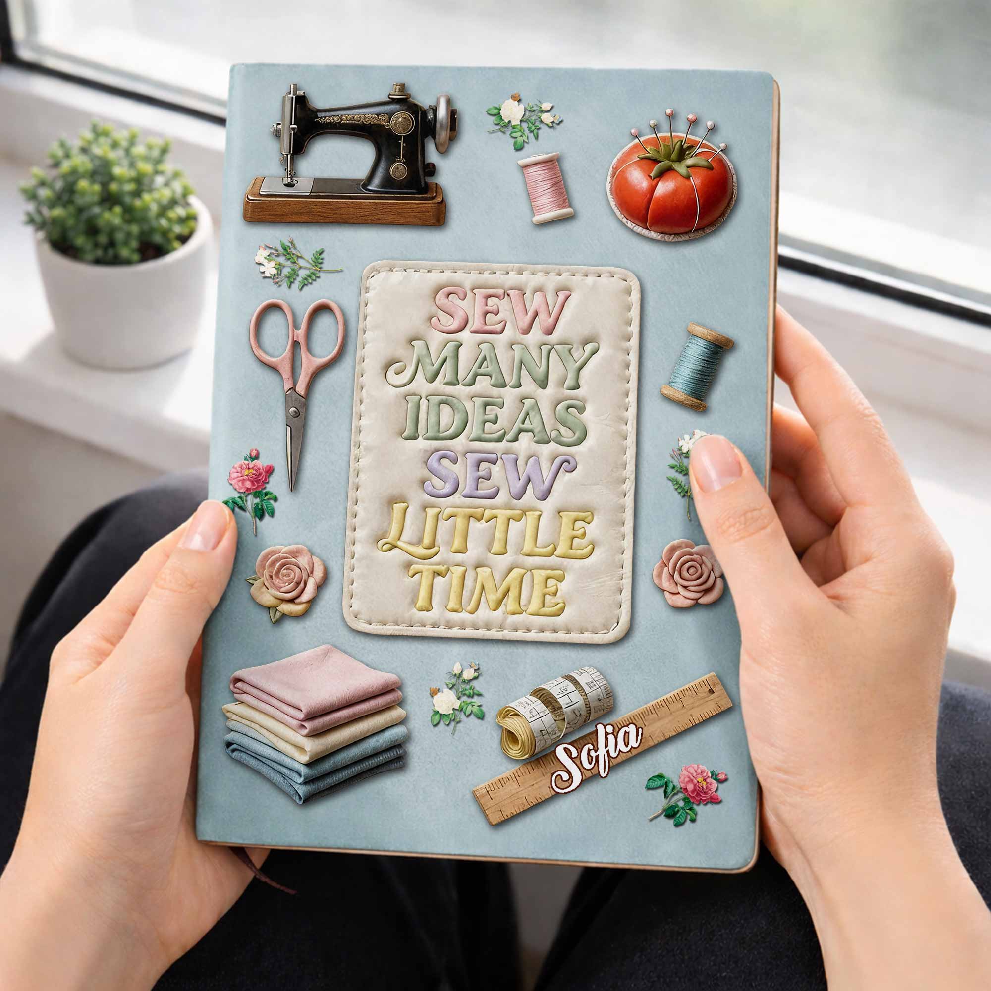 Sew Many Ideas Sew Little Time Vintage Sewing Machine Flowers - Personalized Leather Journal - HAND024_LEJO - Image 6