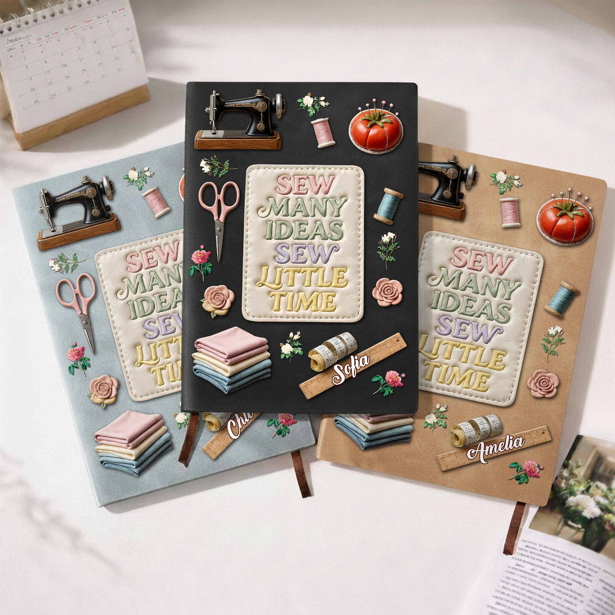 Sew Many Ideas Sew Little Time Vintage Sewing Machine Flowers - Personalized Leather Journal - HAND024_LEJO - Image 7