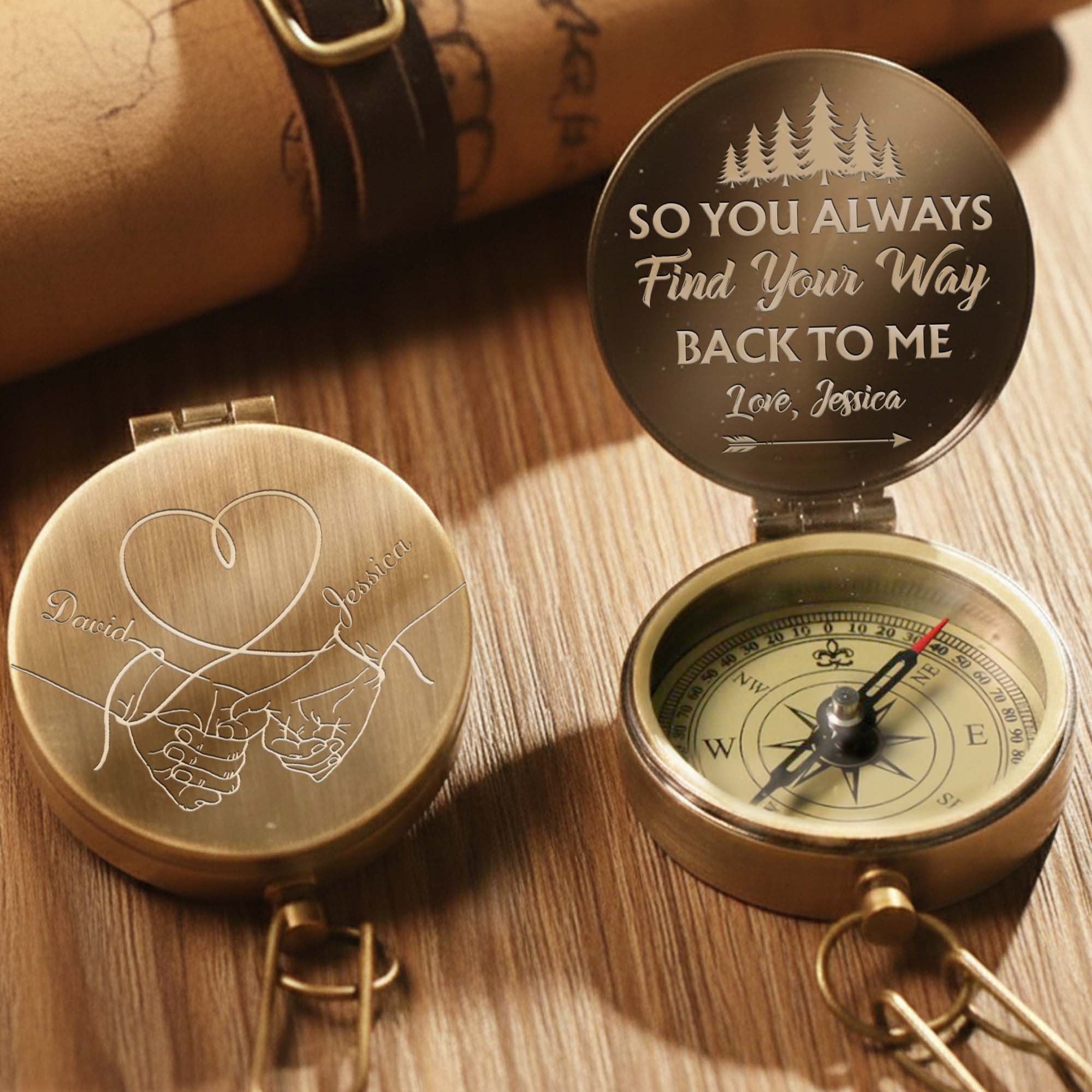 So You Always Find Your Way Back To Me Pinky Swear Heart Pine Trees - Personalized Engraved Brass Compass - CPL840_ECPASS - Image 10