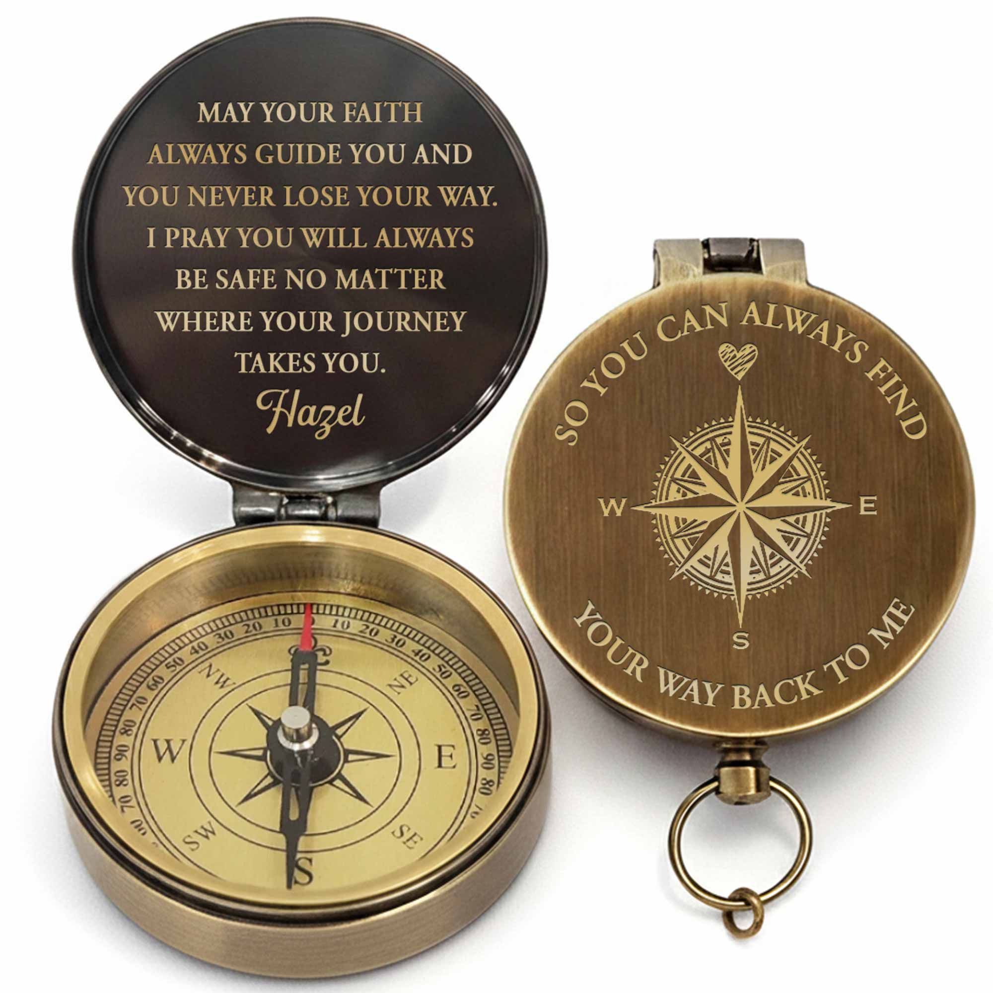 So You Can Always Find Your Way Back Compass Rose Heart Design - Personalized Engraved Brass Compass - HSB081_ECPASS - Image 11