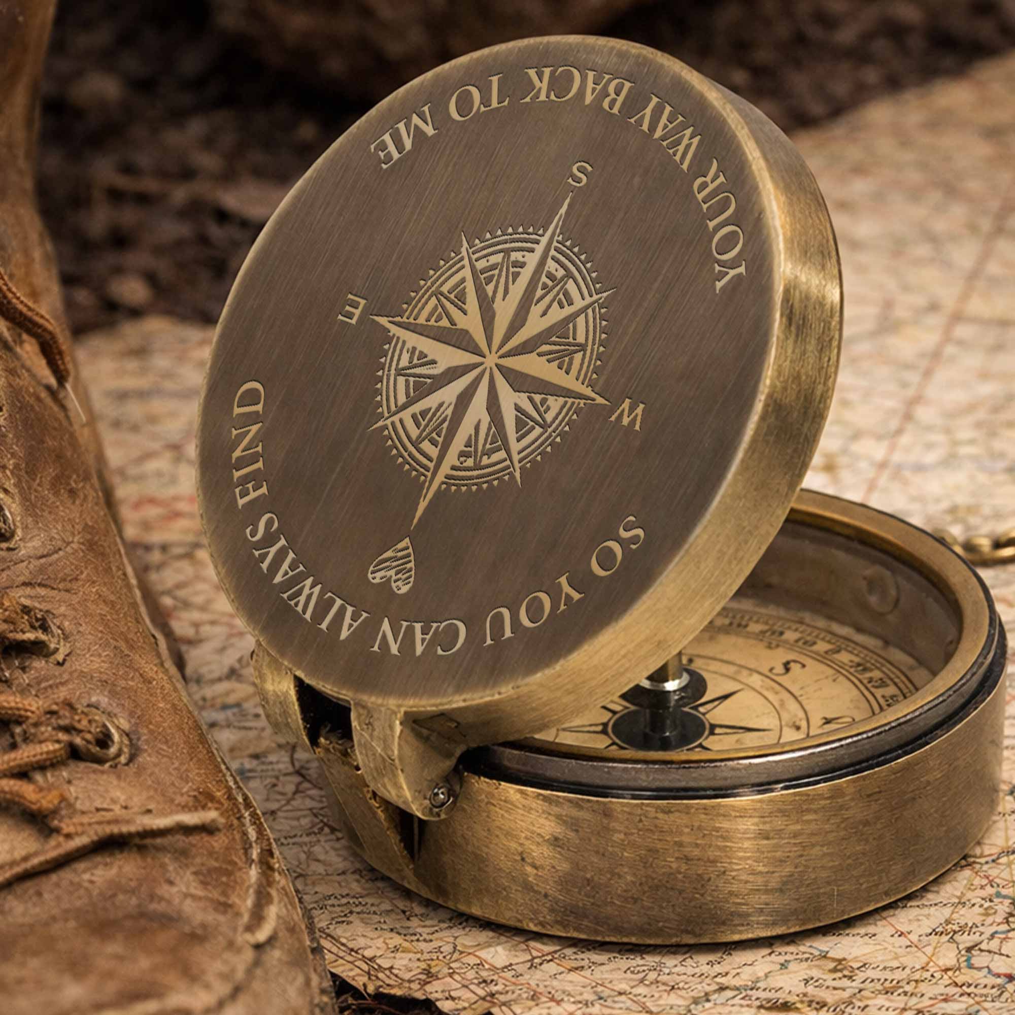 So You Can Always Find Your Way Back Compass Rose Heart Design - Personalized Engraved Brass Compass - HSB081_ECPASS - Image 5