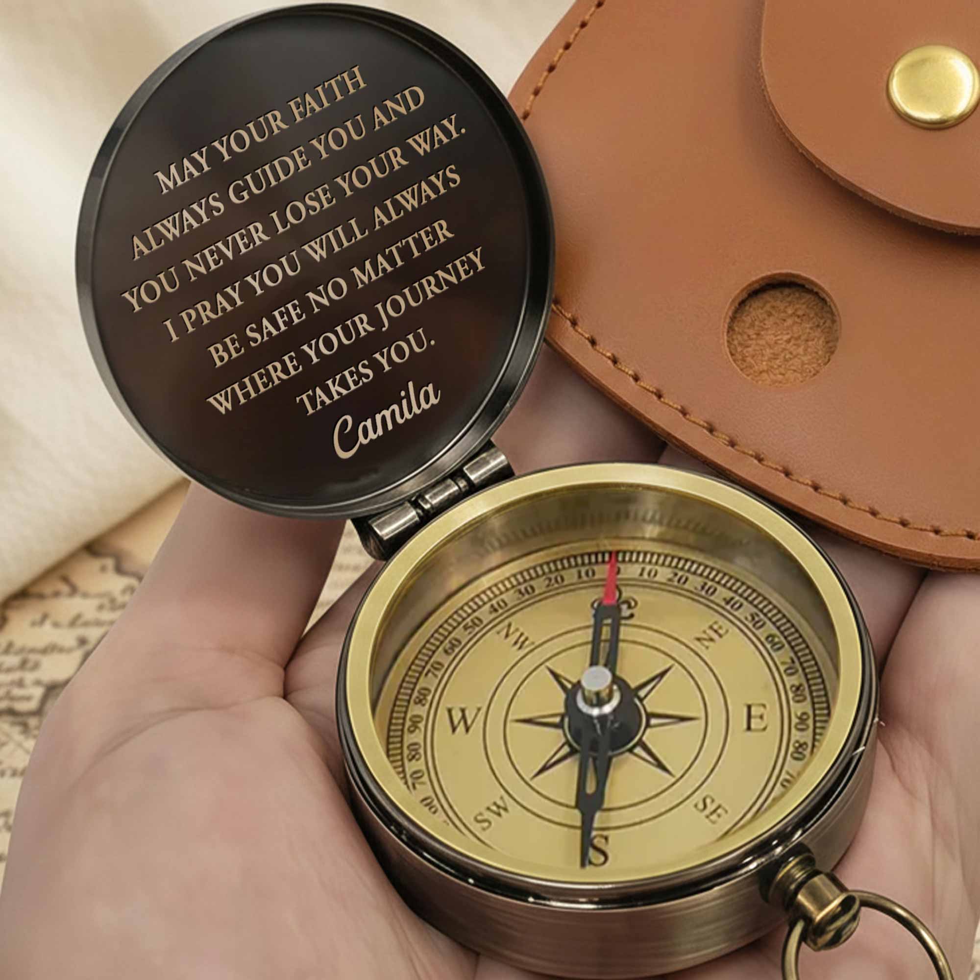 So You Can Always Find Your Way Back Compass Rose Heart Design - Personalized Engraved Brass Compass - HSB081_ECPASS - Image 8
