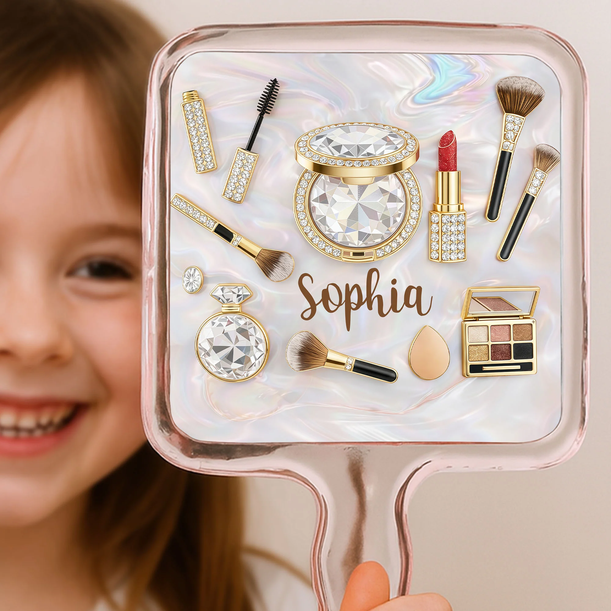Stay Beautiful Inside And Out Glam Essentials With Makeup Brushes And Gems - Personalized Handheld Mirror - HOB086_HMIR - Image 3