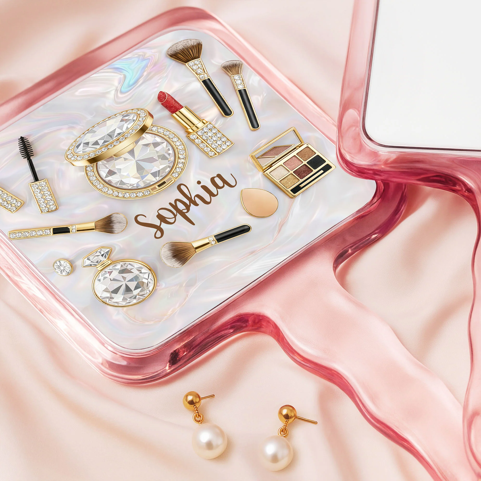Stay Beautiful Inside And Out Glam Essentials With Makeup Brushes And Gems - Personalized Handheld Mirror - HOB086_HMIR - Image 4