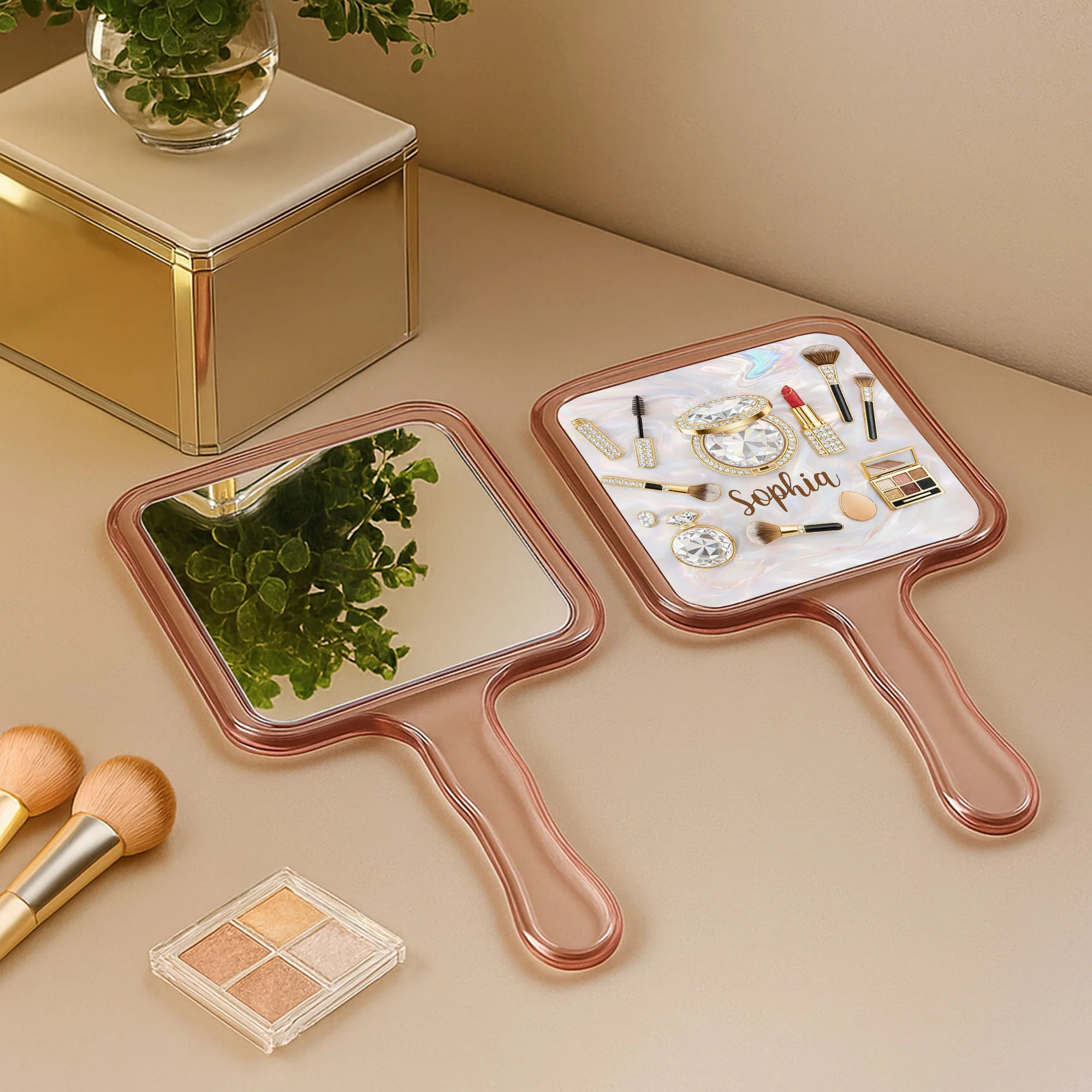 Stay Beautiful Inside And Out Glam Essentials With Makeup Brushes And Gems - Personalized Handheld Mirror - HOB086_HMIR - Image 9