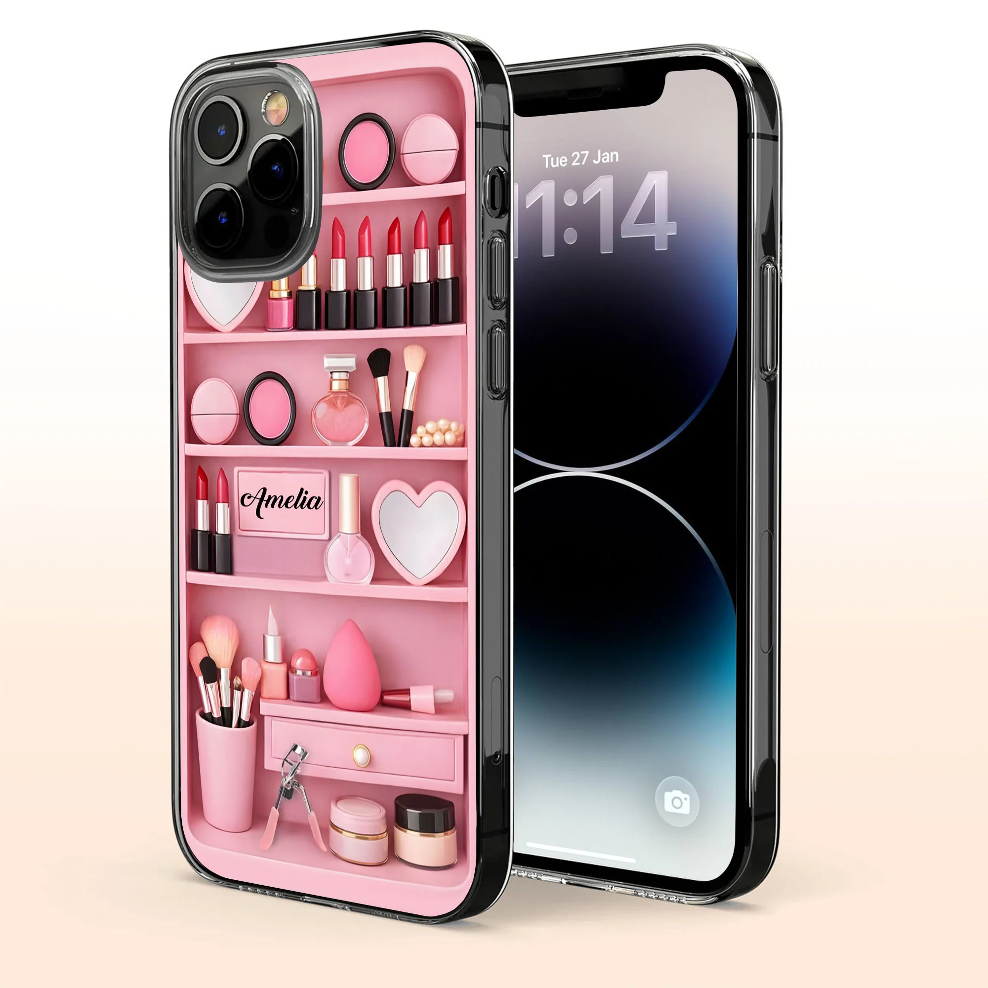 Stay Beautiful Makeup Essentials Vanity Shelf With Lipstick And Brushes - Personalized Clear Phone Case - HOB115_PHC - Image 3