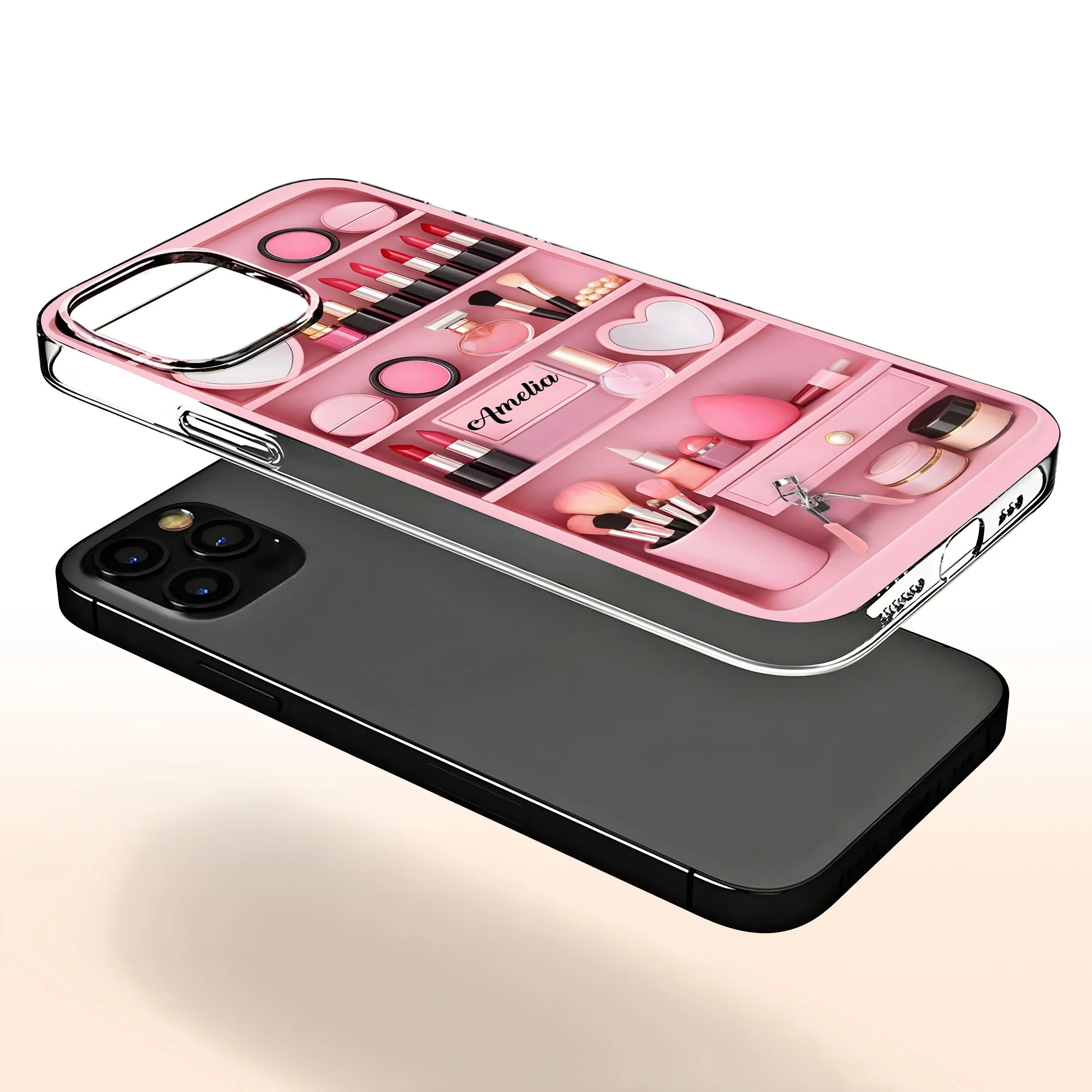 Stay Beautiful Makeup Essentials Vanity Shelf With Lipstick And Brushes - Personalized Clear Phone Case - HOB115_PHC - Image 4