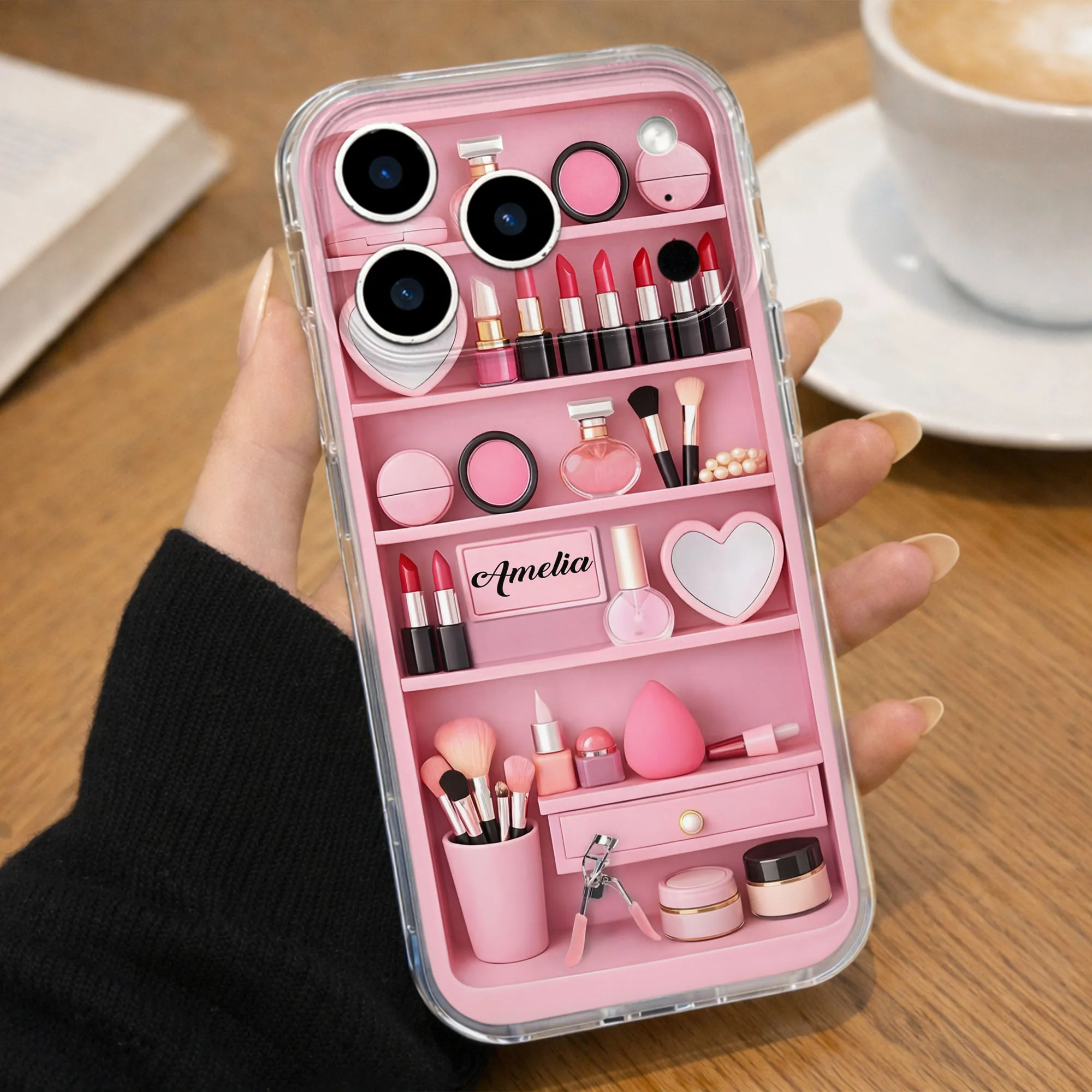 Stay Beautiful Makeup Essentials Vanity Shelf With Lipstick And Brushes - Personalized Clear Phone Case - HOB115_PHC - Image 6