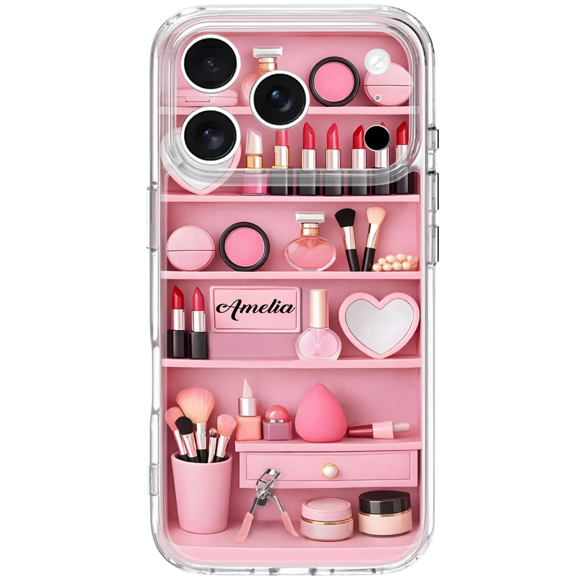Stay Beautiful Makeup Essentials Vanity Shelf With Lipstick And Brushes - Personalized Clear Phone Case - HOB115_PHC - Image 7