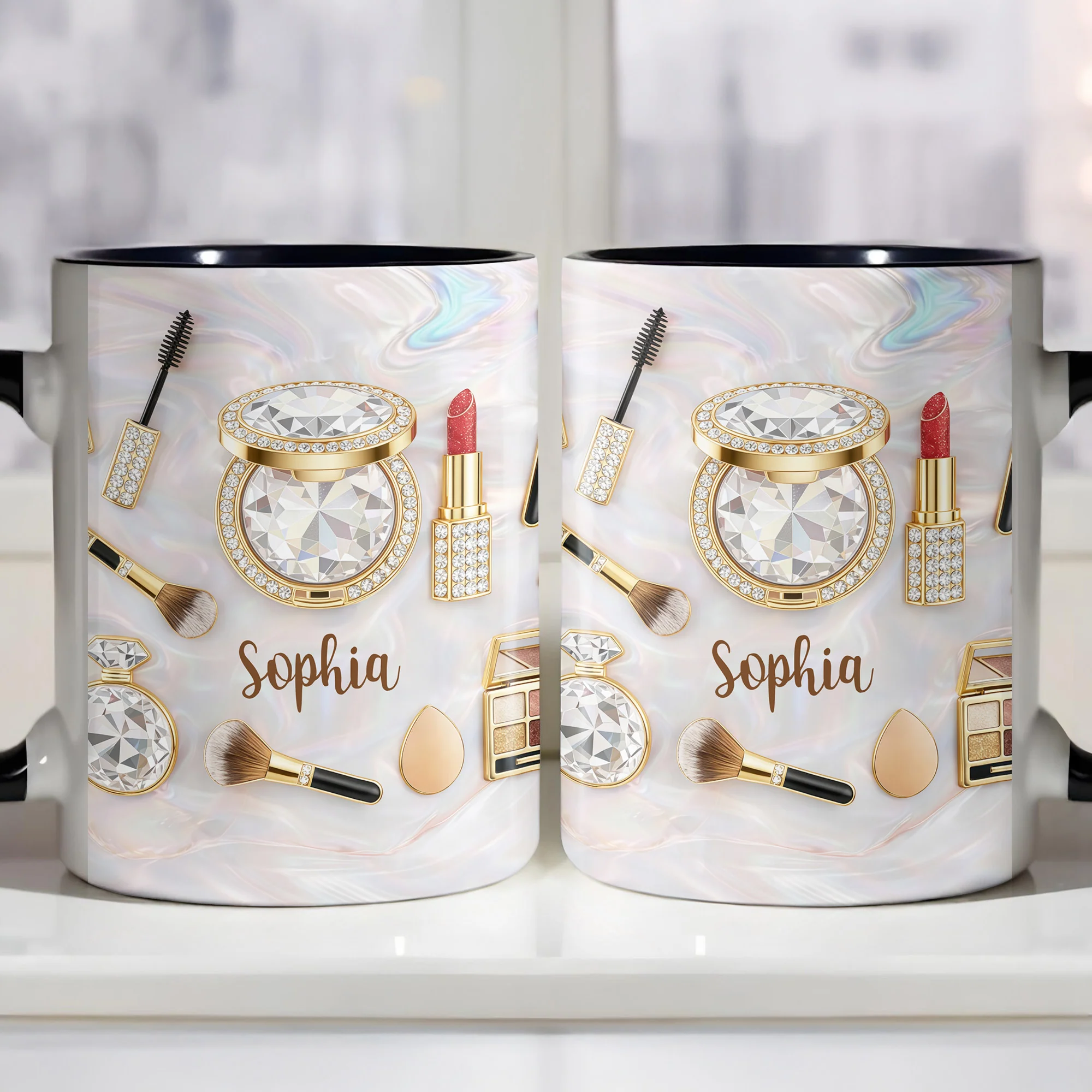 Stay Fabulous With My Everyday Essentials Makeup And Cosmetics Pattern - Personalized Custom Accent Mug - HOB086_AMUG - Image 3
