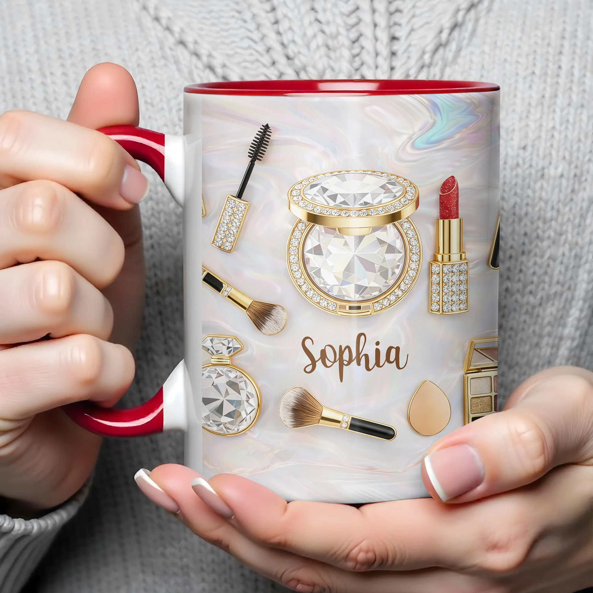 Stay Fabulous With My Everyday Essentials Makeup And Cosmetics Pattern - Personalized Custom Accent Mug - HOB086_AMUG - Image 4